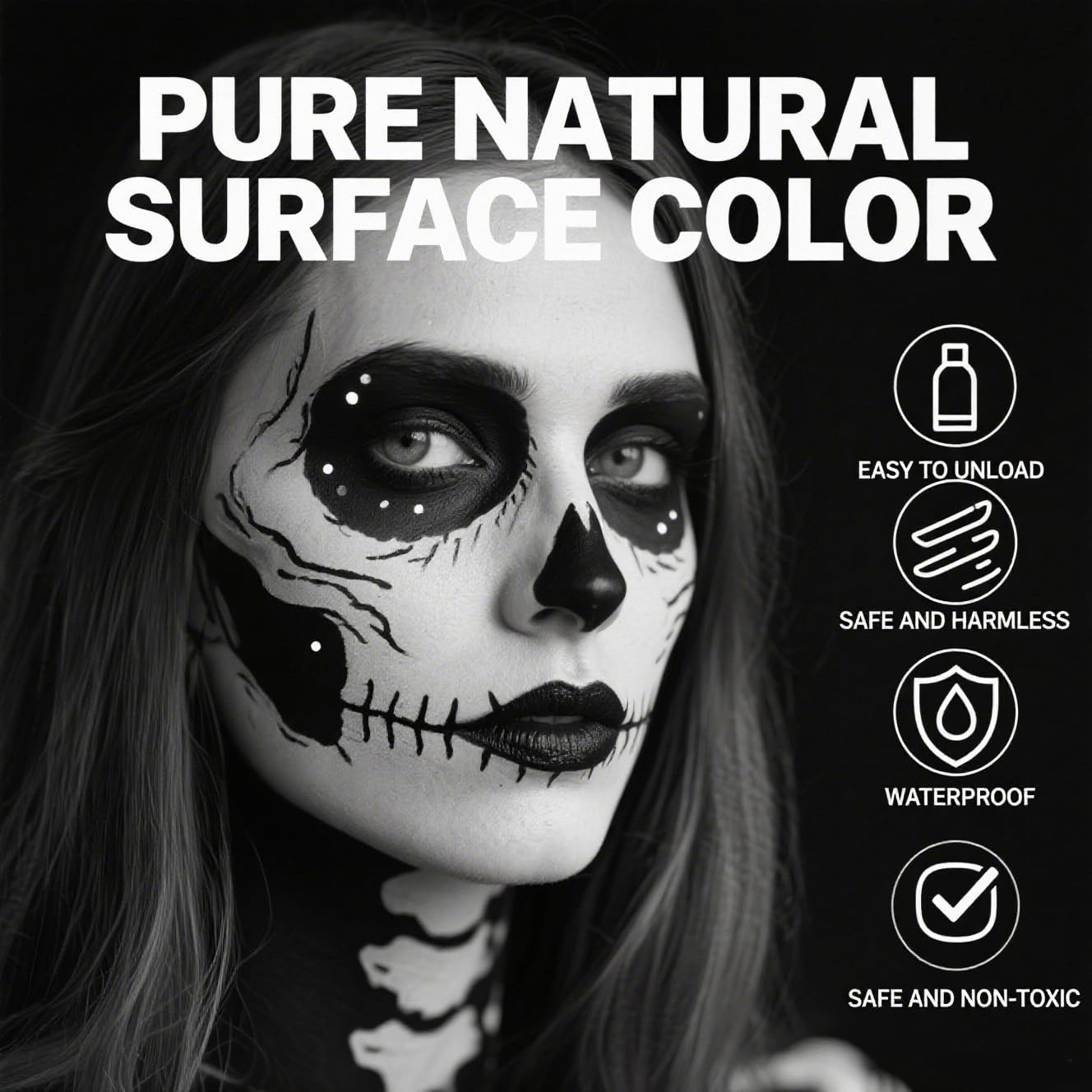 Halloween Make-Up Black and White, Special Effect Make Up Set, Vampire Zombie Skeleton Clown Make-Up, Body Painting Colours - Image 3