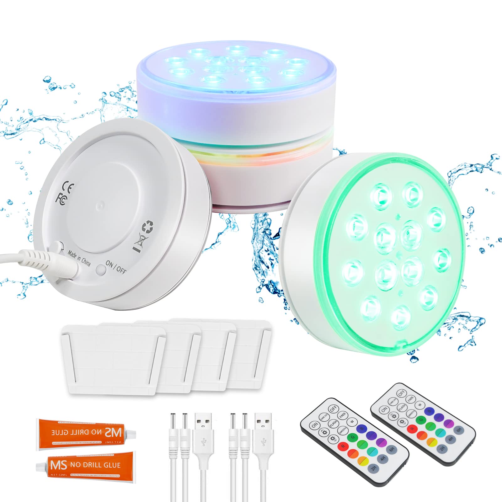 4Pack 13 LED Rechargeable Pool Lights, Pool Lights for Inground Pools IP68 Waterproof, Underwater Submersible Lights with Remote Timer, 16 Colors Floating Pond Light for Bathtub Hot Tub Aquarium