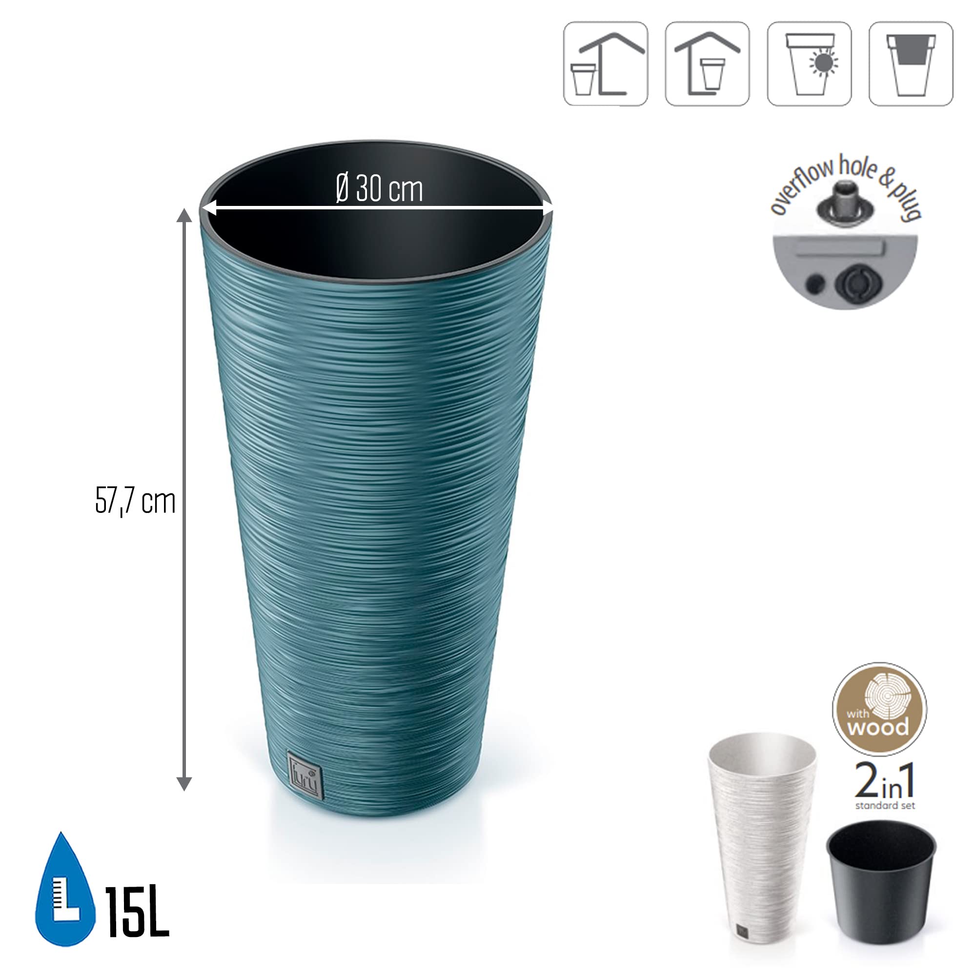 Vaso alto con riserva acqua 15 L azul escandinavo - FURU