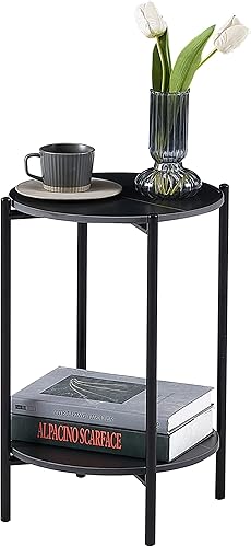 Miniatura 1 de IANIYA Mesa auxiliar mesa auxiliar pequeña mesa de noche con mesa de pizarra, muebles de sala de estar (2 tapas de pizarra negra, patas negras)