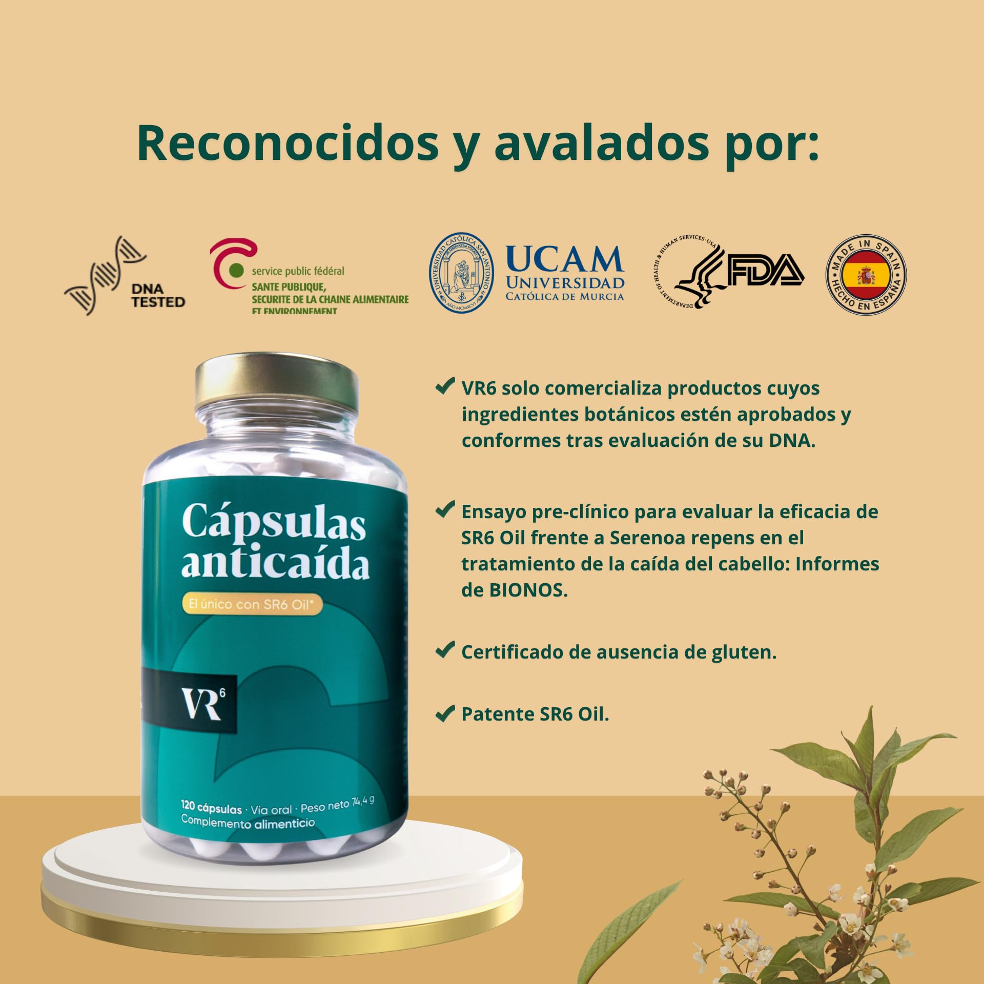 VR6 Hair Cápsulas Anticaída Cabello Mujer y Hombre 120 Uds Biotina Zinc Vitaminas B5 B6 E SR6 Oil