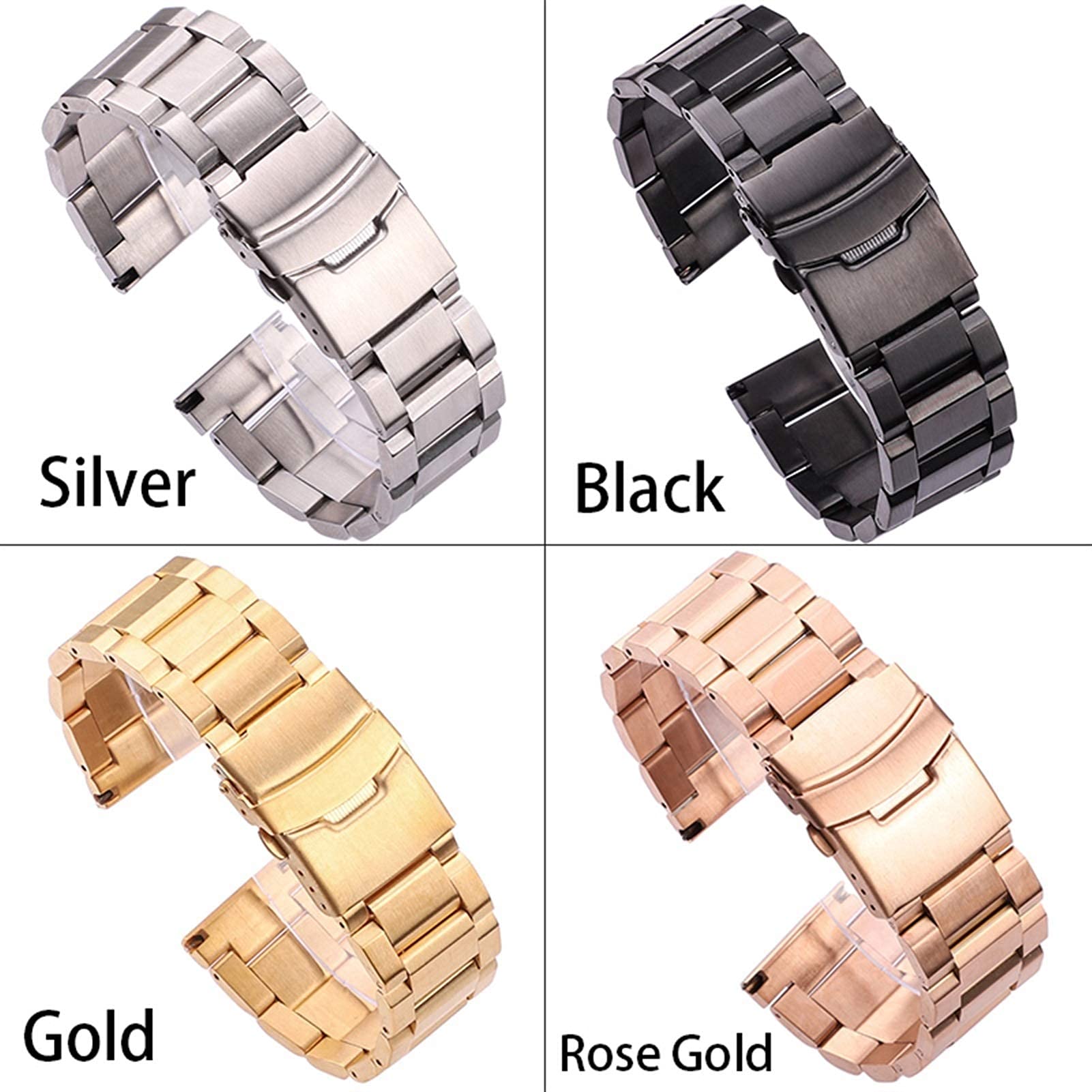 Bracelet de montre en acier inoxydable 18 mm 20 mm 22 mm 24 mm Bracelet en métal brossé Accessoires de rechange Bracelet (couleur du bracelet : noir, largeur du bracelet : 22 mm) Bon, Rose Gold