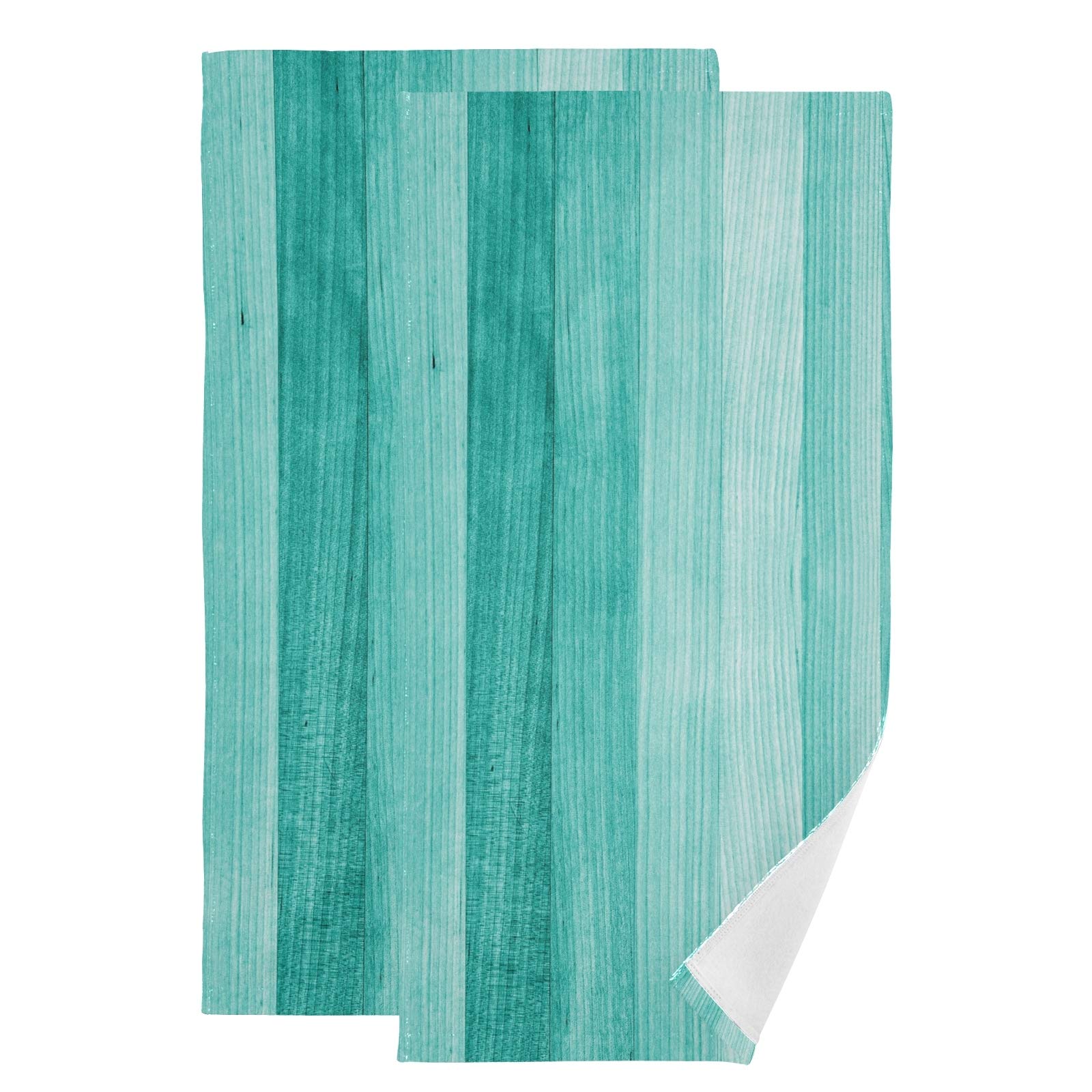 Vdsrup Teal Turquoise Hand Towels Green Wood Texture Towel Set of 2 Small Bath Towels Soft Guest Face Towel Bathroom Decorations Thin Kitchen Tea Dish Towels 14x28 in