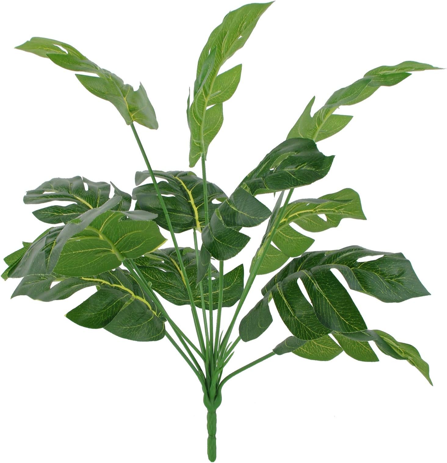 Artificial Fake Palm Leaves Plants Faux Fake Monstera Turtle Leaf Tropical Palm Tree Leaves Plant Outdoor UV Resistant Plastic Plants (Palm)
