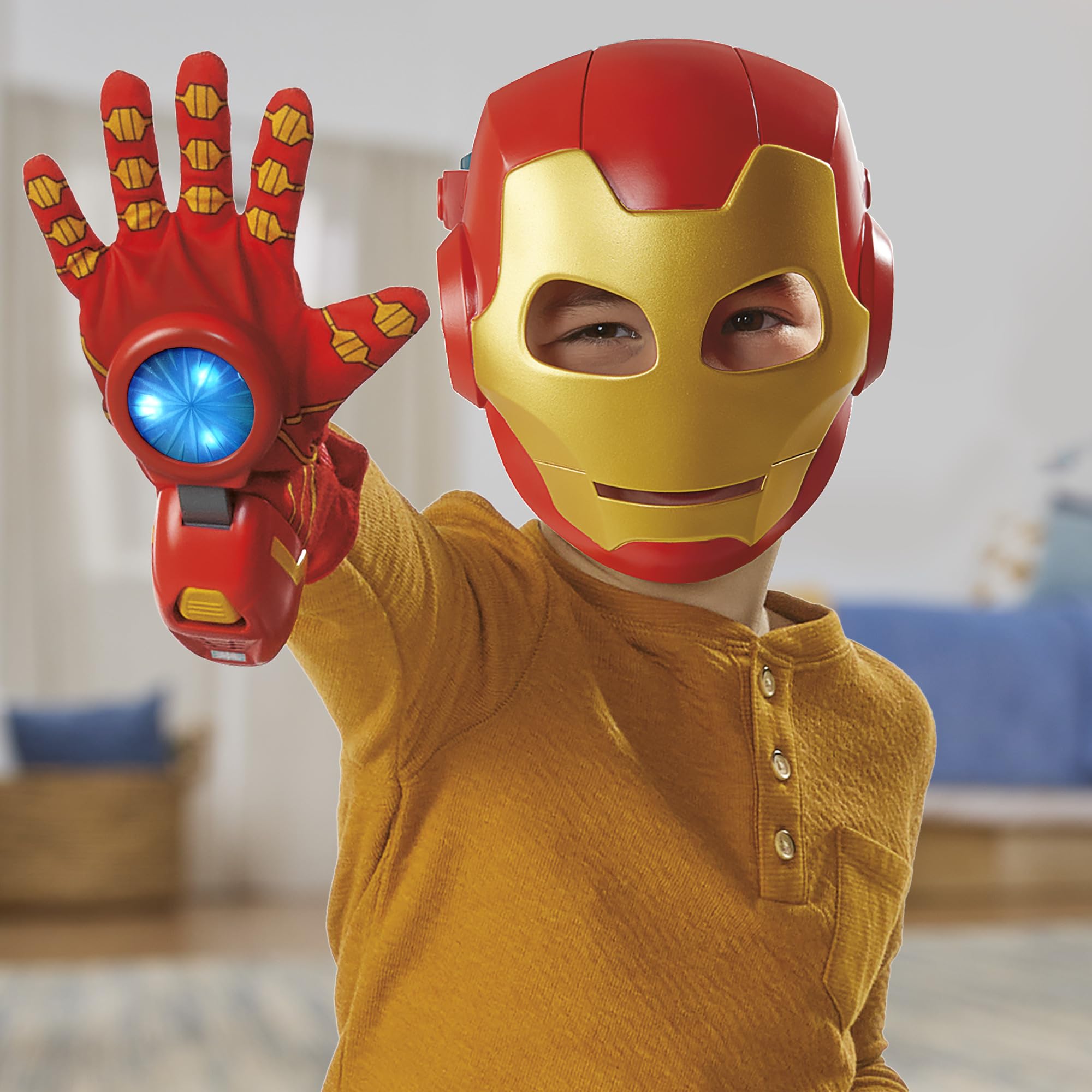 Marvel Iron Man et Ses Amis Extraordinaires, Pack de déguisement du héros en Armure, Masque et Gant électronique Iron Man, pour Enfants, dès 3 Ans