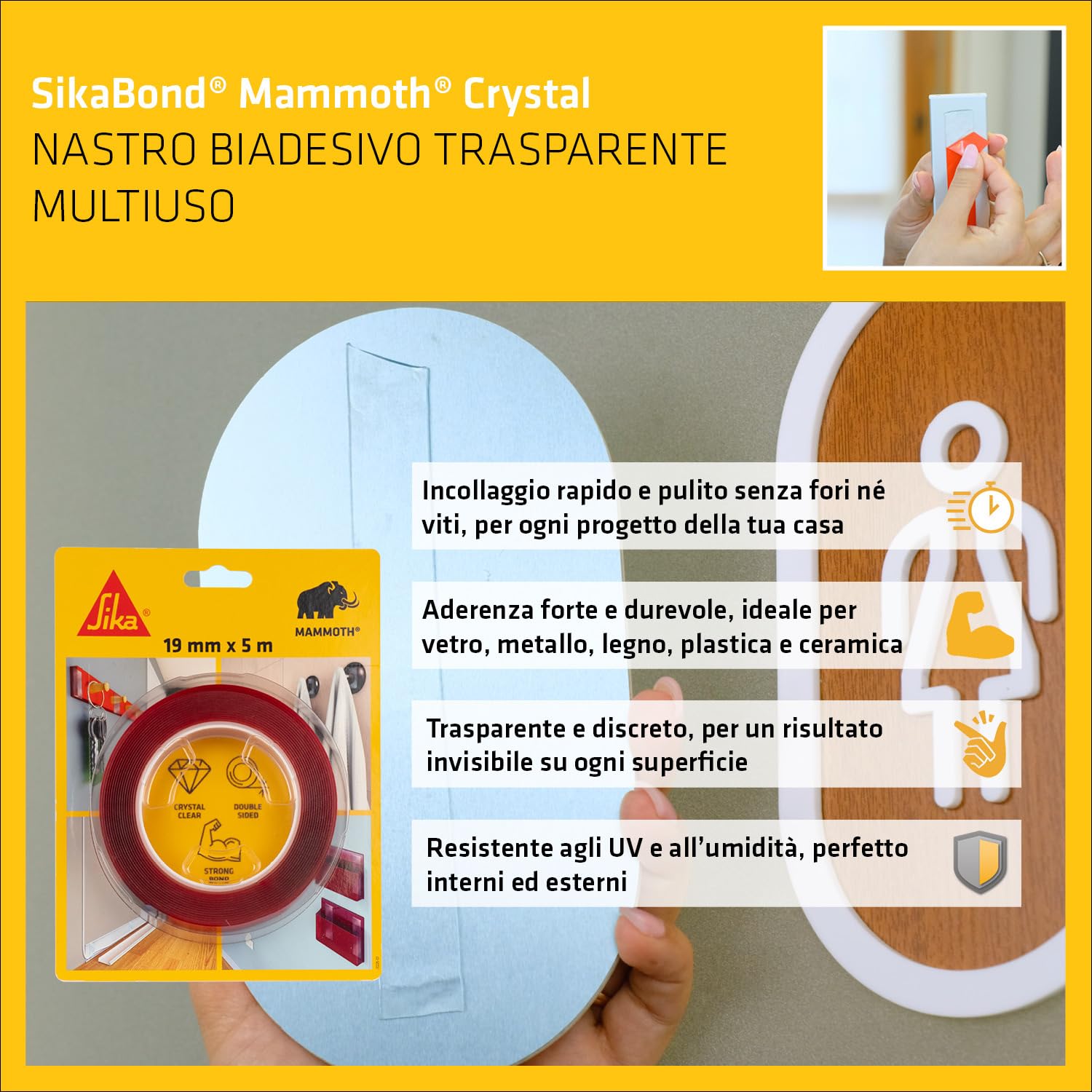 SIKA - Kit Fissaggio e Iniezione Anti-Umidità: 1x Sikabond Mammoth Crystal (5m), Nastro Biadesivo + SikaMur InjectoCream 100 (560ml), per Muri Umidi, Crepe e Consolidamento