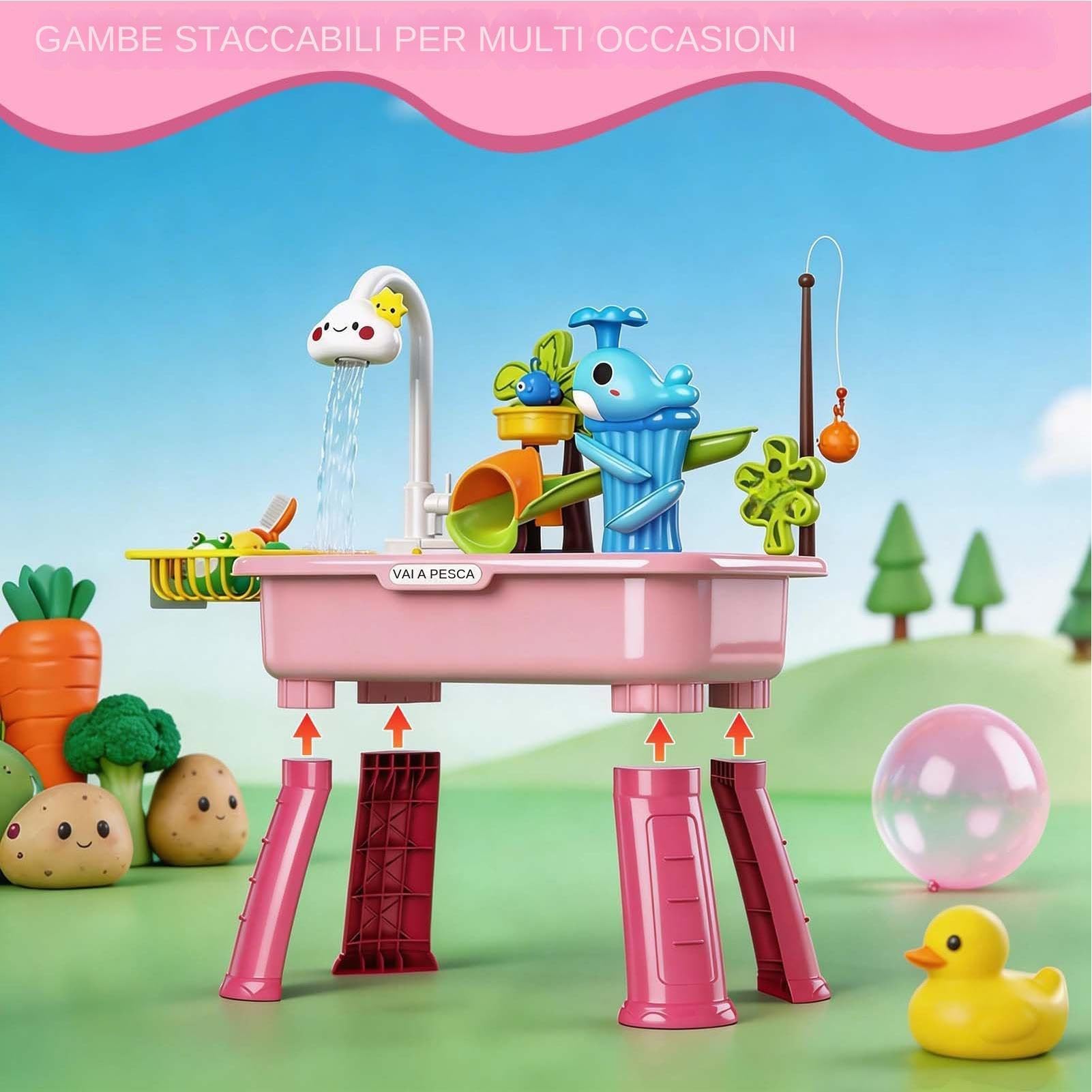 Tavolo da Acqua per Bambini - Lavandíno Gioco con Acqua Corrente e Rubinetto Whale | Tavolo Sensoriale Elettrico con Gioco di Pesca, Regalo Giocattolo per Interni ed Esterni per Bambini e Bambine