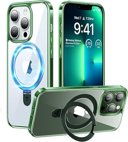 TORRAS Funda magnética UPRO Ostand para iPhone 13 Pro Max compatible con MagSafe Soporte ajustable Nunca amarilla Protección de grado MIL para