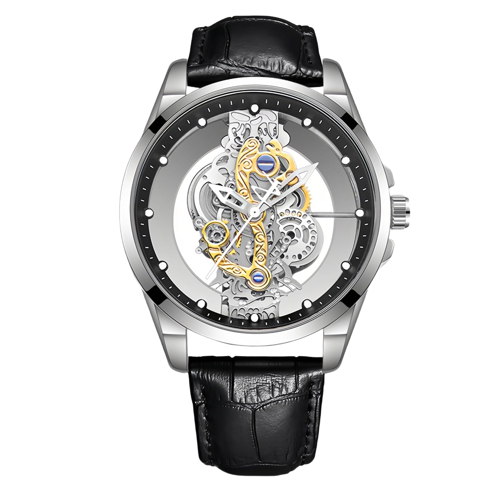 Gosasa Reloj de pulsera para hombre de negocios de doble cara, hueco, transparente, analógico, acero inoxidable, cuarzo, impermeable, creativo