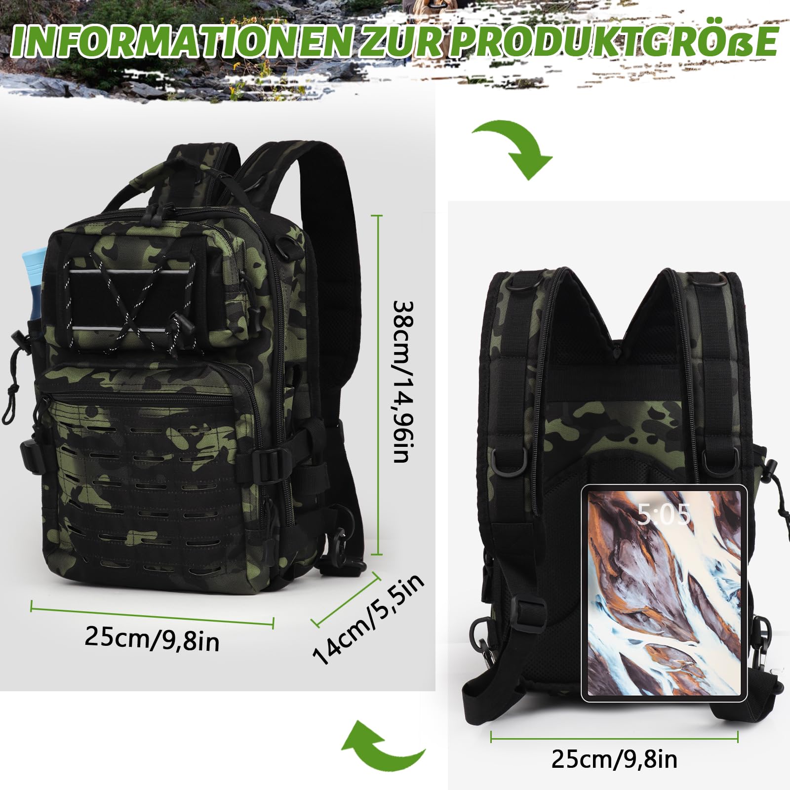 Coopay Angeltasche für Angelzubehör, Multifunktional Angelrucksack, Rucksack Wasserdicht aus Oxford-Stoff, Multifunktionale Angeltasche, Umhängetasche Schultertasche zum Angeln, Camping, Wandern