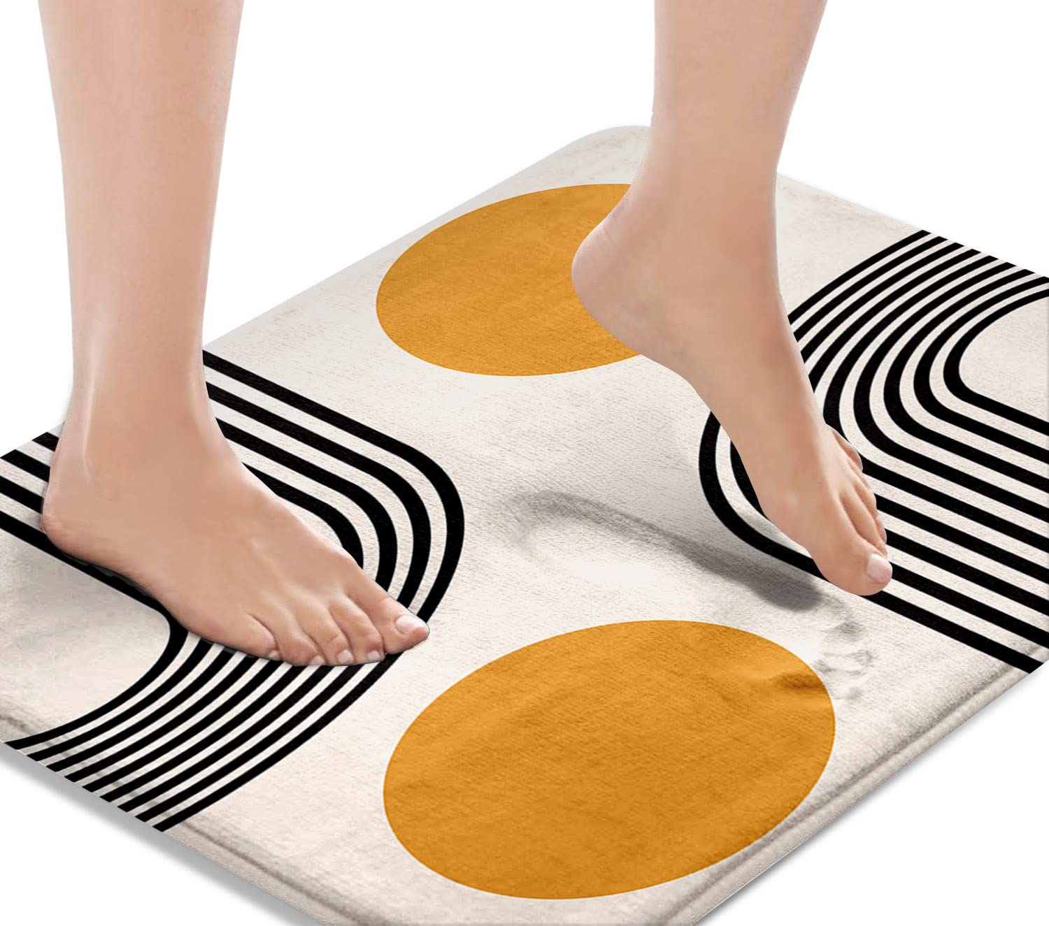 Boho Mid Century Bath Mat,Abstract Geometric Bathroom Rugs No Silp, Minimalistic Arch Beige Washable Cover Floor Rug Carpets Floor Mat 16x24 Inches for Kitchen Bedroom