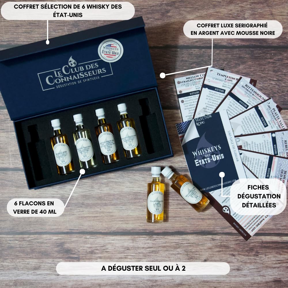 Coffret Dégustation Whisky Des Etats - Unis 6 x 40ml - En Solo Ou En Duo - Le Club Des Connaisseurs - Coffret Cadeau Homme