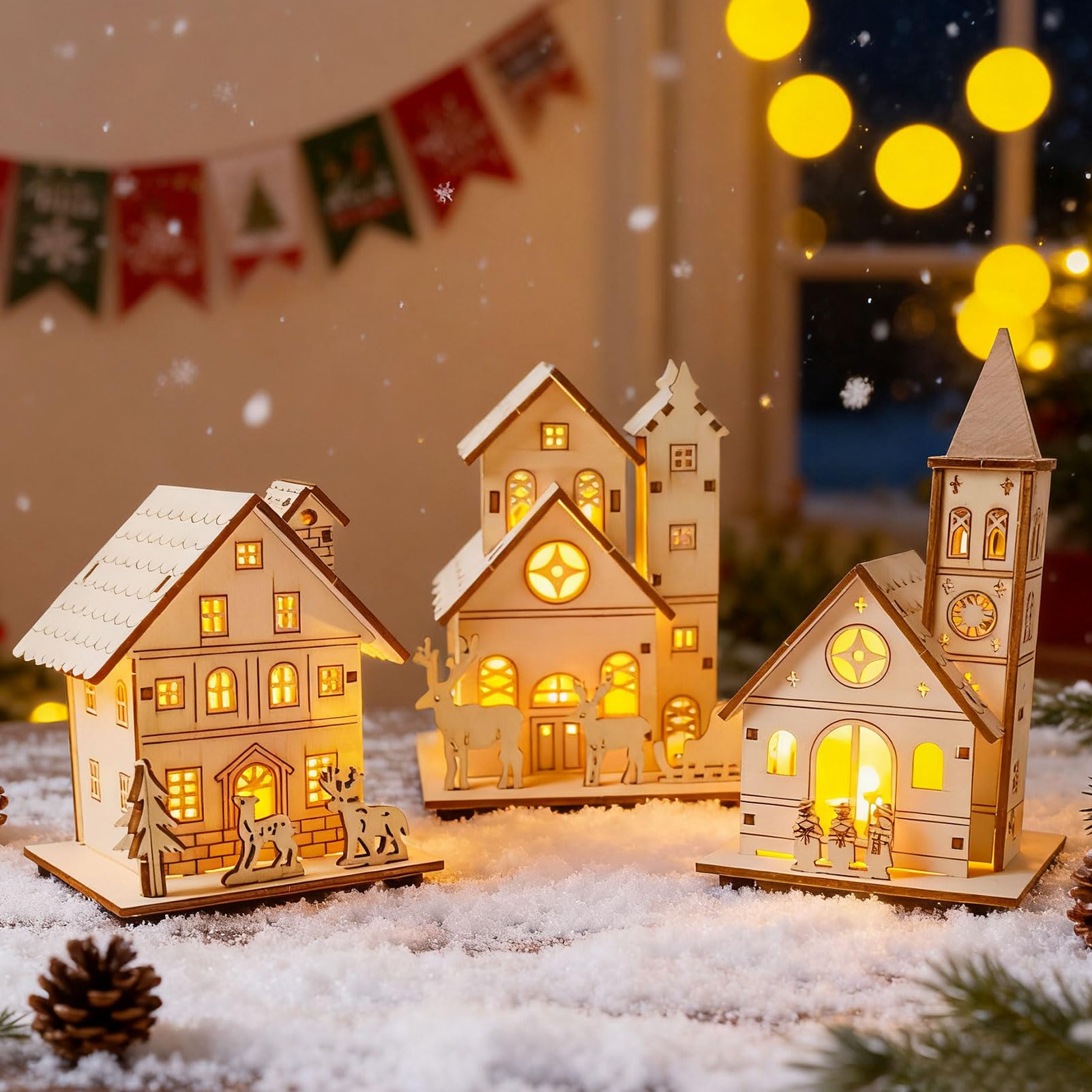 Weihnachtsdekoration 2026 – Miniatur Weihnachtshäuschen Aus Harz, Beleuchtet, Für Tisch Oder Zimmer