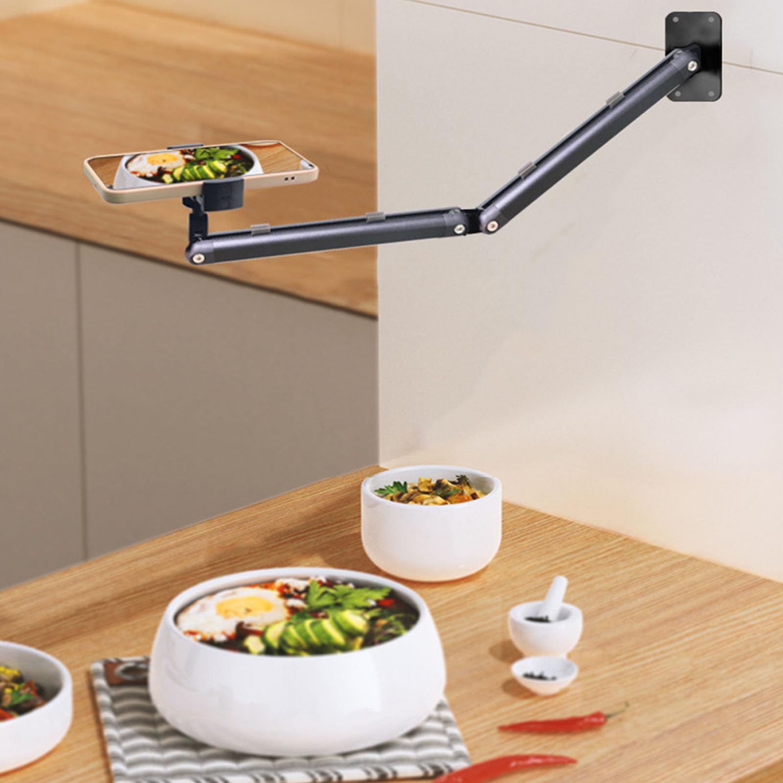 Soporte de pared giratorio ajustable de 360 grados para teléfonos inteligentes, tabletas, plegable, ahorro de espacio, soporte de pared de metal para teléfono y tablet