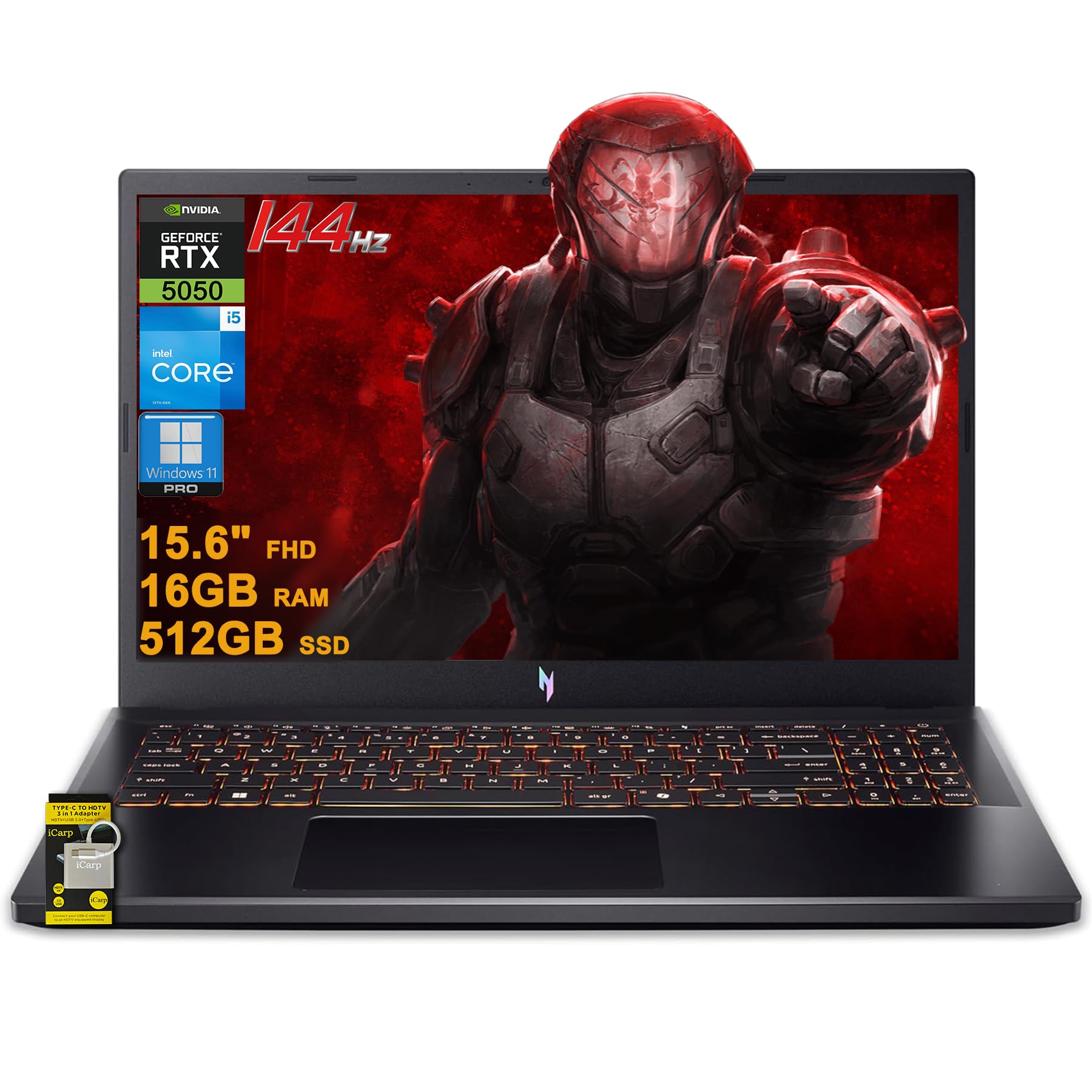 acer Nitro V 15 Gaming Laptop 15.6" FHD IPS 165Hz Intel 8-core i5-13420H 16GB DDR4 512GB SSD GeForce RTX 5050 GDDR7 DLSS4 (Up to 440 AI Tops) Backlit Thunderbolt WiFi6 Win11Pro ICP Hub