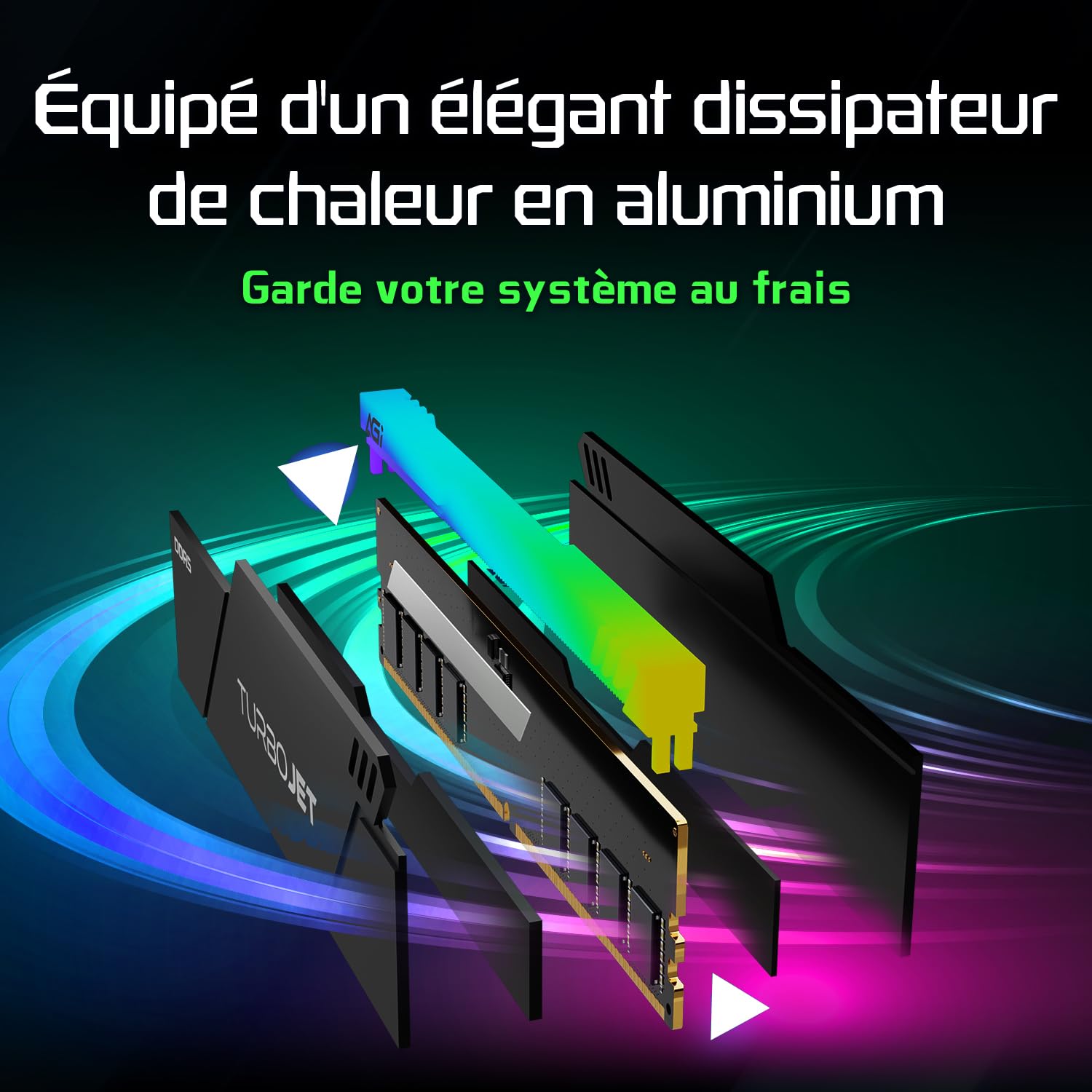 AGI UD858 32Go (2x16Go) RGB DDR5 UDIMM 6000MHz Noir pour Intel XMP AMD Expo