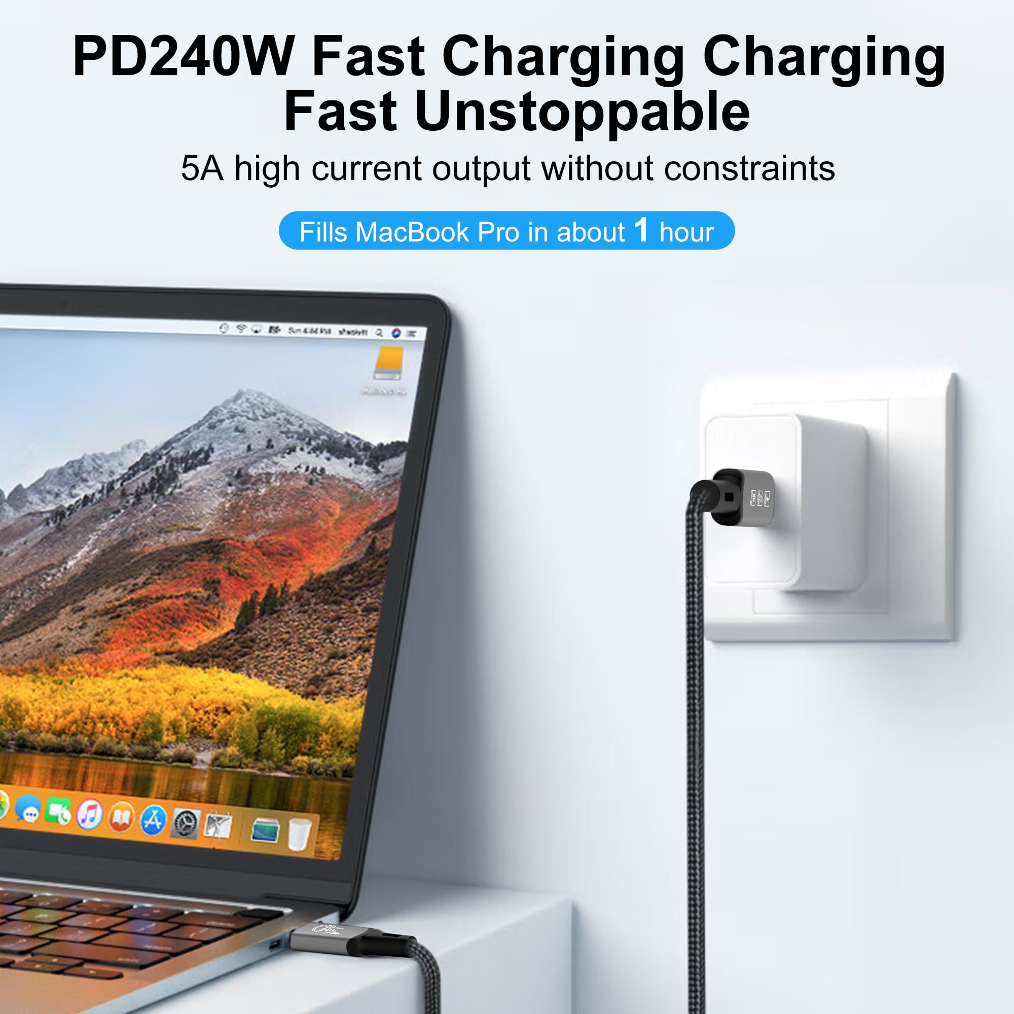 Cavo USB 4, con cavo Thunderbolt 4, cavo di ricarica da 240 W, cavo dati da 40 Gbps, 8 K a 60 Hz, 4 K120 Hz, HDR, PD3.1, USB C a USB C, per hub, dock MacBook, M1 M2, M3, Mac Studio SSD, laptop