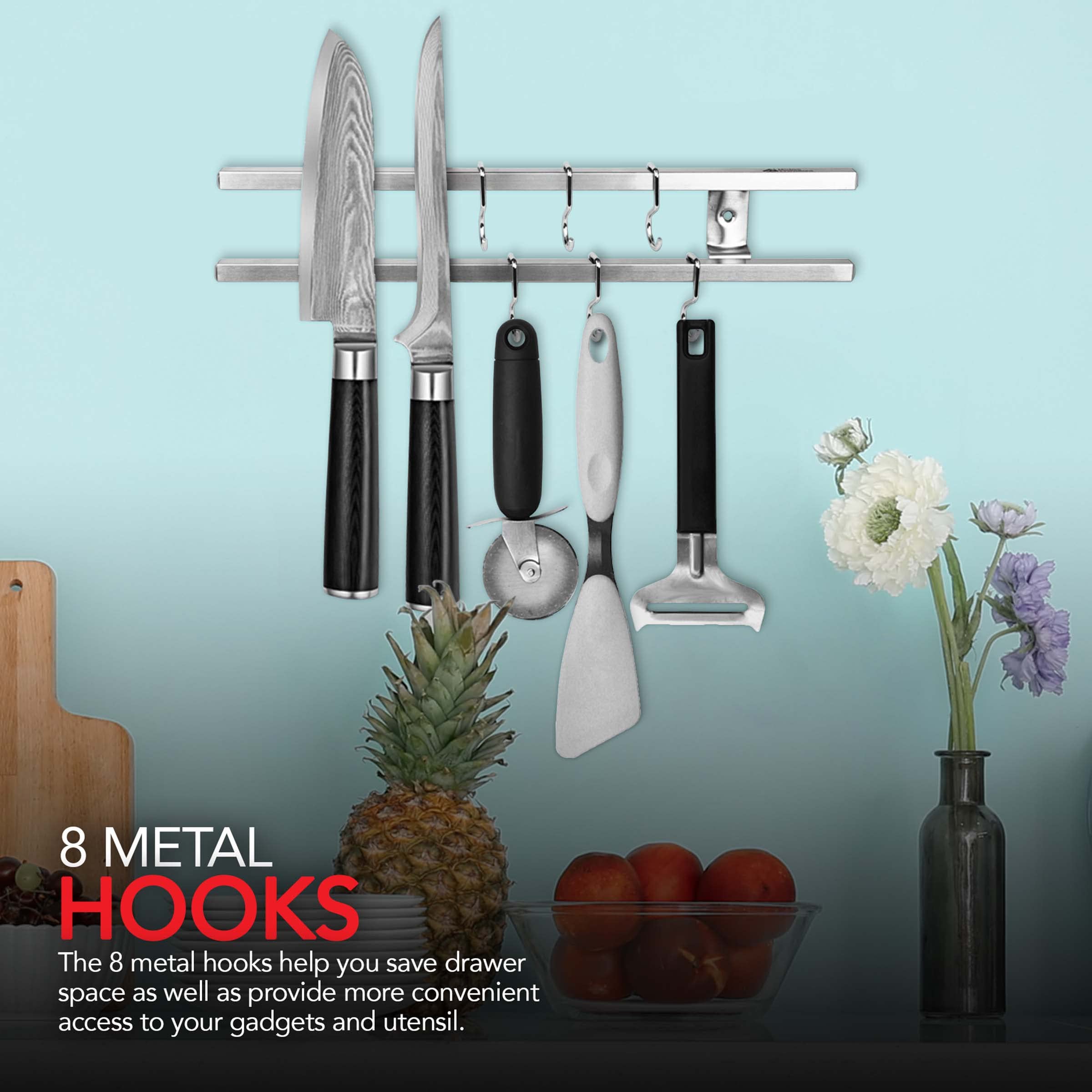 Barra Magnetica Per Coltelli Da Cucina - Supporto A Parete In Silicone 25,4cm Nero - Foto 3