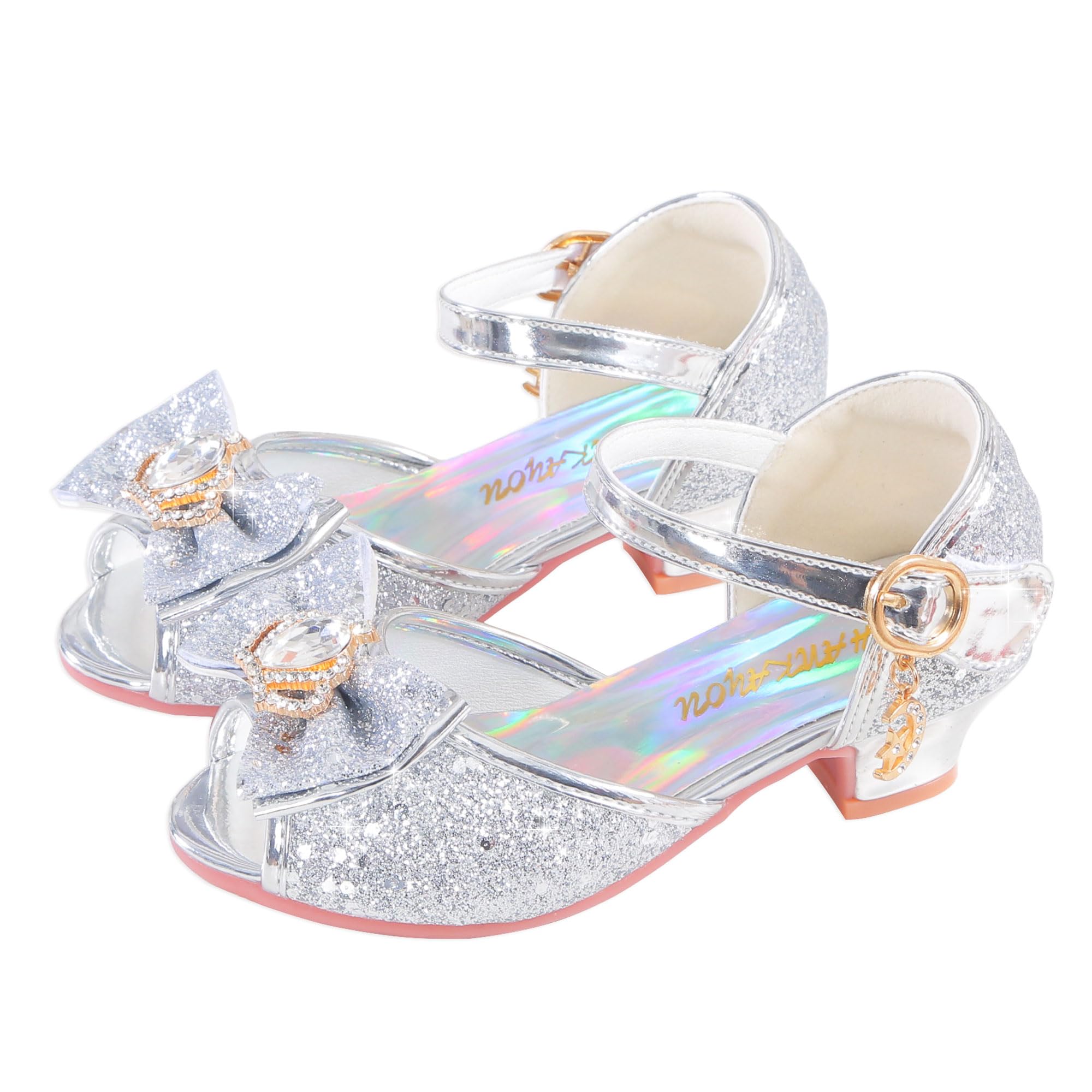 ALPHELIGANCE Girls Shoes Sparkle Mary Jane Low Heel Princess Flower Wedding Party Dress Shoes