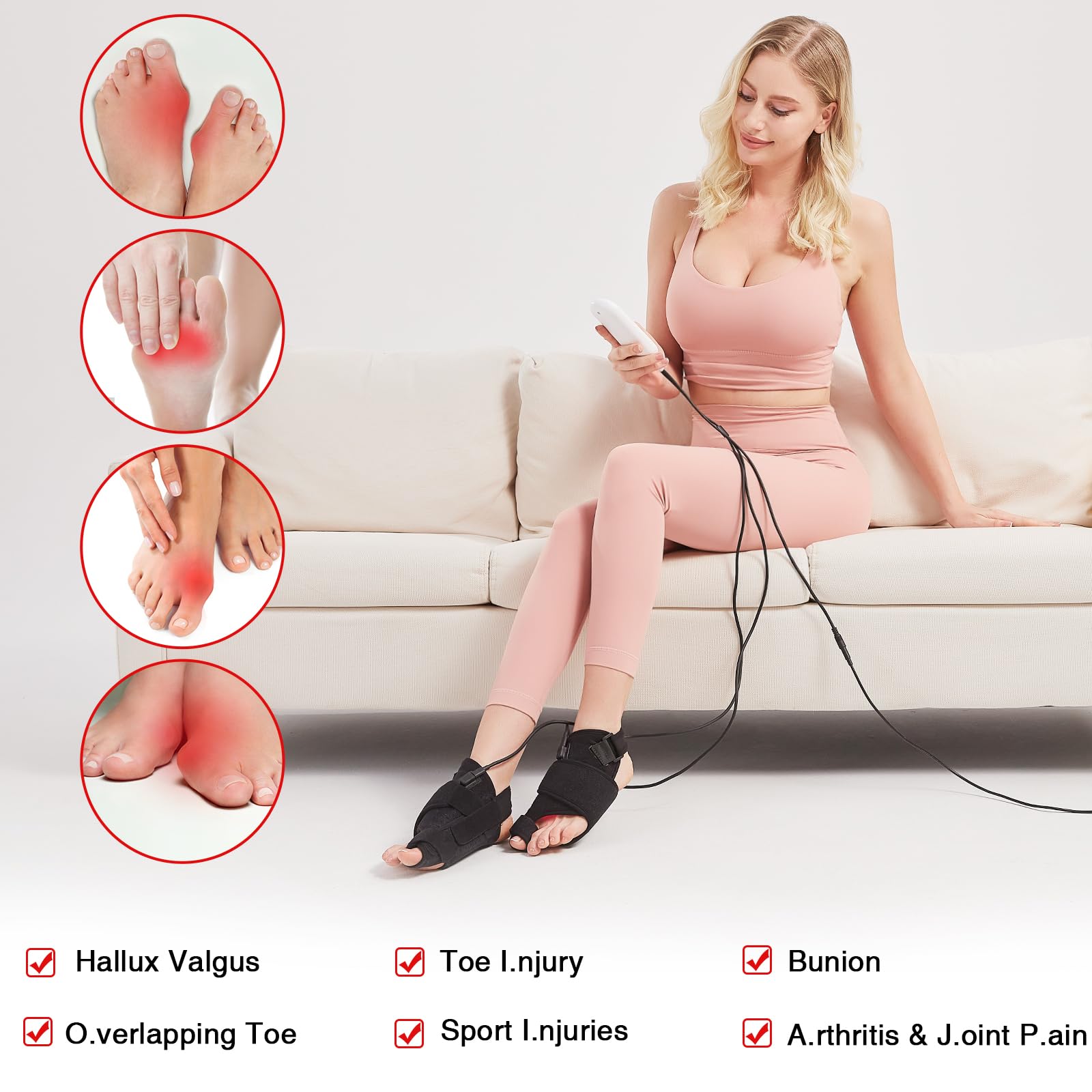 AOBOCO R.ed L.Ight - Corrector de juanetes para mujer, férula alisadora de pies I.nfrared L.Ight, apagado automático, corrección ortopédica ajustable para hallux valgus, 2 unidades