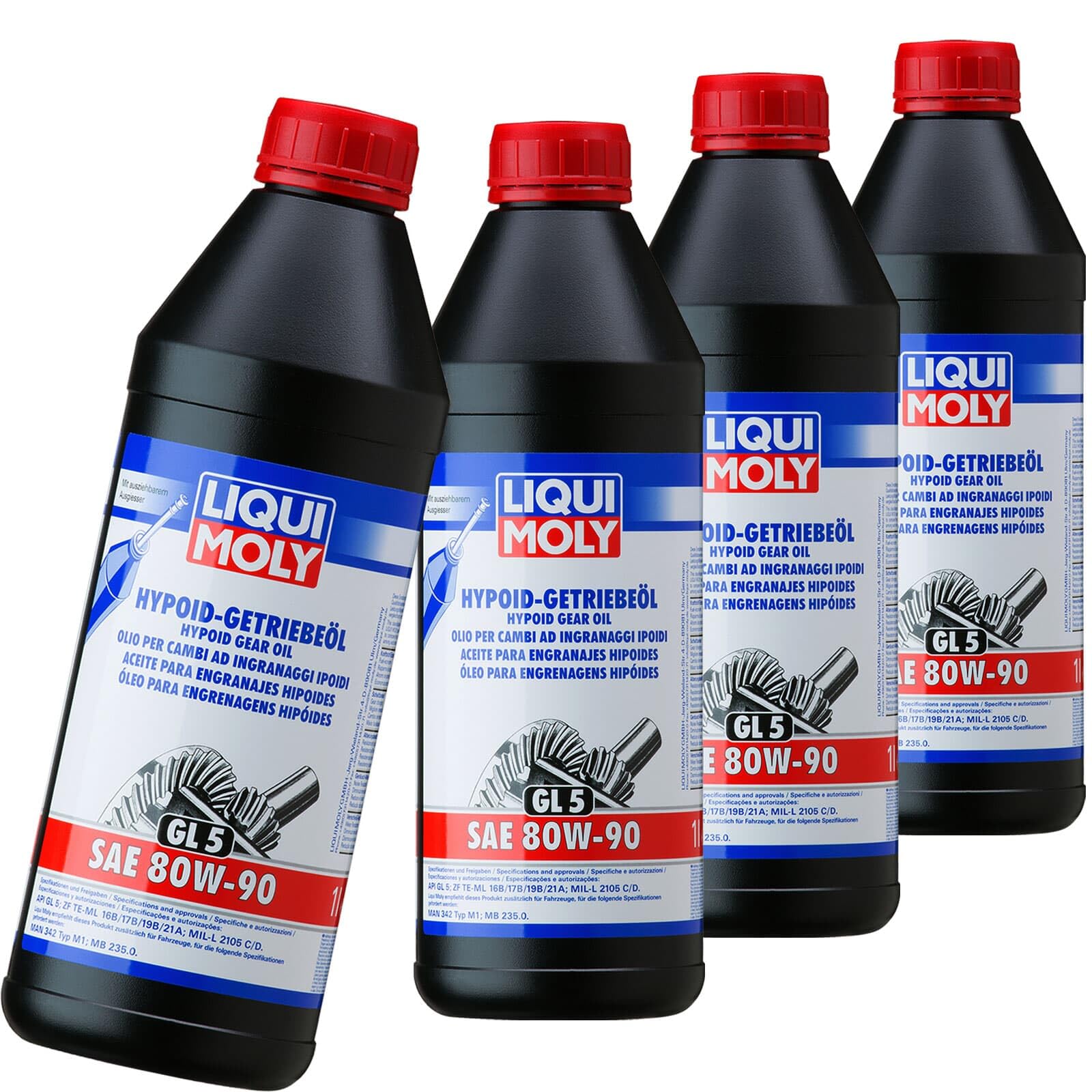 Liqui Moly 4x 4406 Achsgetriebeöl (4 x 1 L Kunstoffdose) | 4x 4406,LIQUI Moly 1L Hypoid-Getriebeöl GL5 SAE 80, Getriebeöl