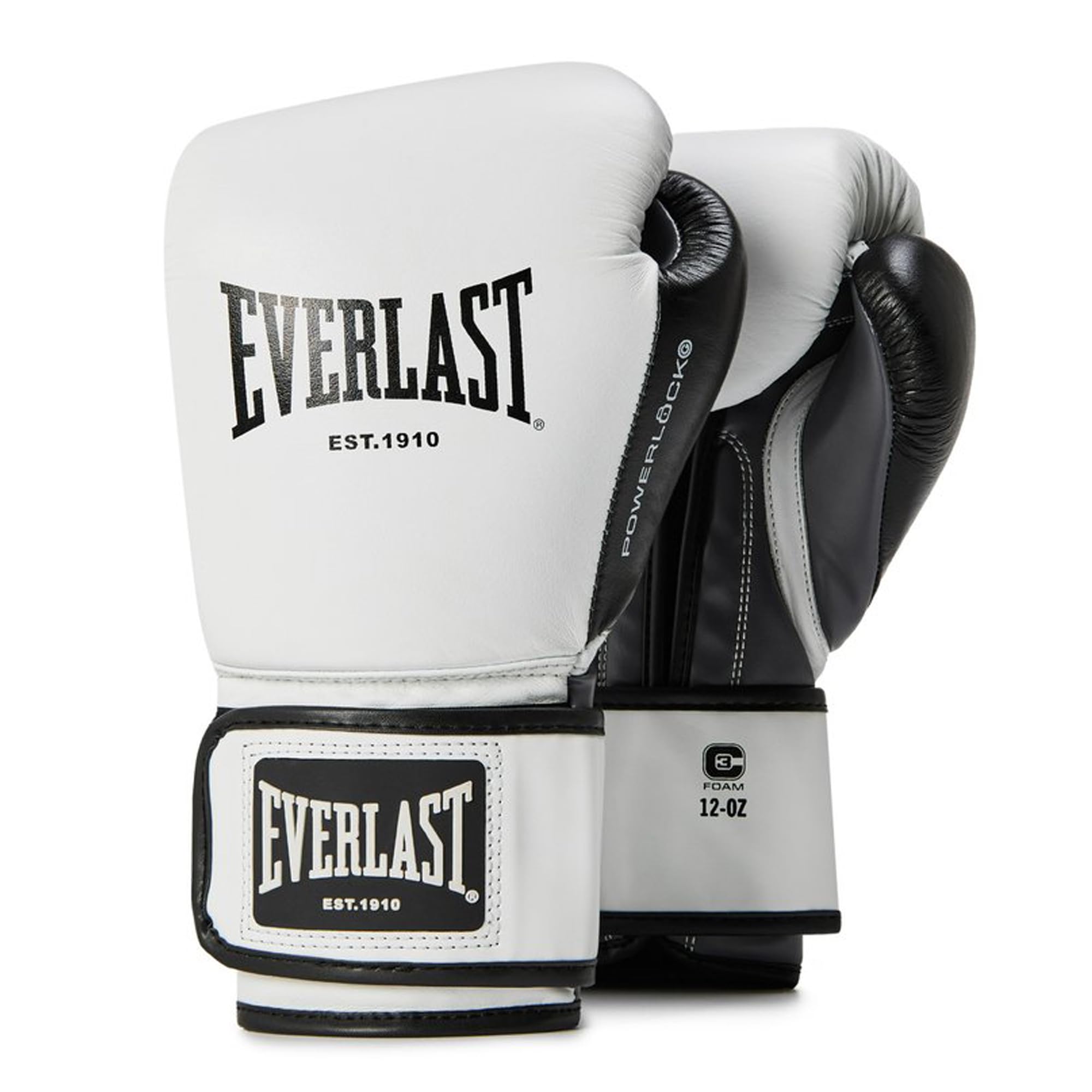 Everlast Powerlock OG Advanced 16oz Boxing Gloves, White/Black Boxing Gloves for Bags, Mitt Work & Sparring, Hook & Loop System, EverDri, C3 Foam Technology, Ergonomic Grip - Authentic Everlast Gear
