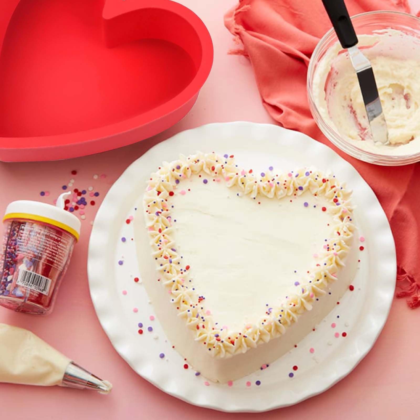 Heart Shaped Cake Tin, 2PCS Silicone Love Heart Baking Tin, 10 Inch Love Moulds BPA Free Baking Tray - Image 4