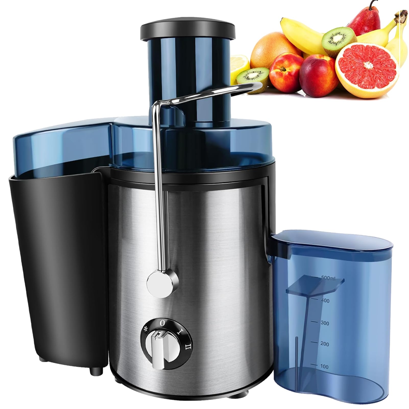 FHRKA 400W Centrifugal Juicers, 500Ml Electric Juicer Machine with Anti-Drip & Anti-Slip Function, Detached Parts Easy To Clean Electric Orange Squeezer (Silver)