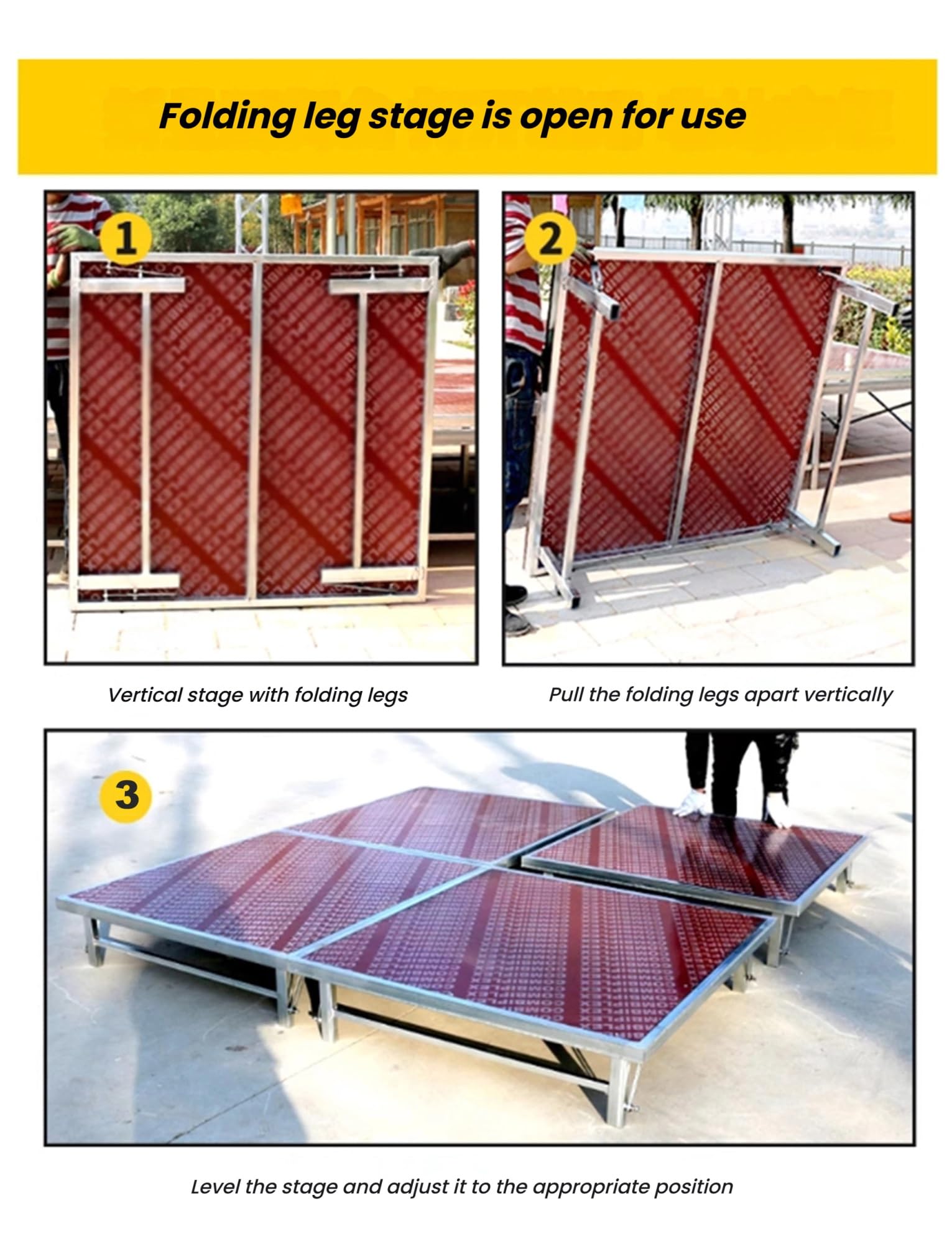 Piattaforma portatile da palcoscenico – resistente piattaforma modulare per eventi all'aperto, spettacoli di nozze, assemblee scolastiche e bande musicali, robusta e facile da montare