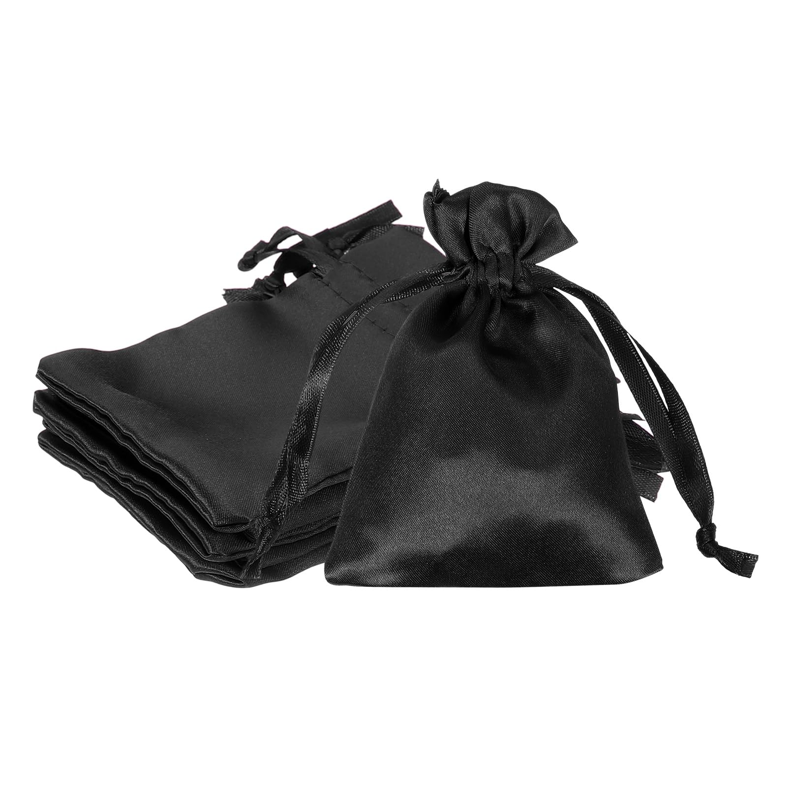 PATIKIL 3 x 4 Inch Satin Bags with Drawstring, 6 Pcs Silk Drawstring Gift Bag Wedding Favor Pouch for Jewelry Candy Christmas Party Graduation Birthday Easter, Black