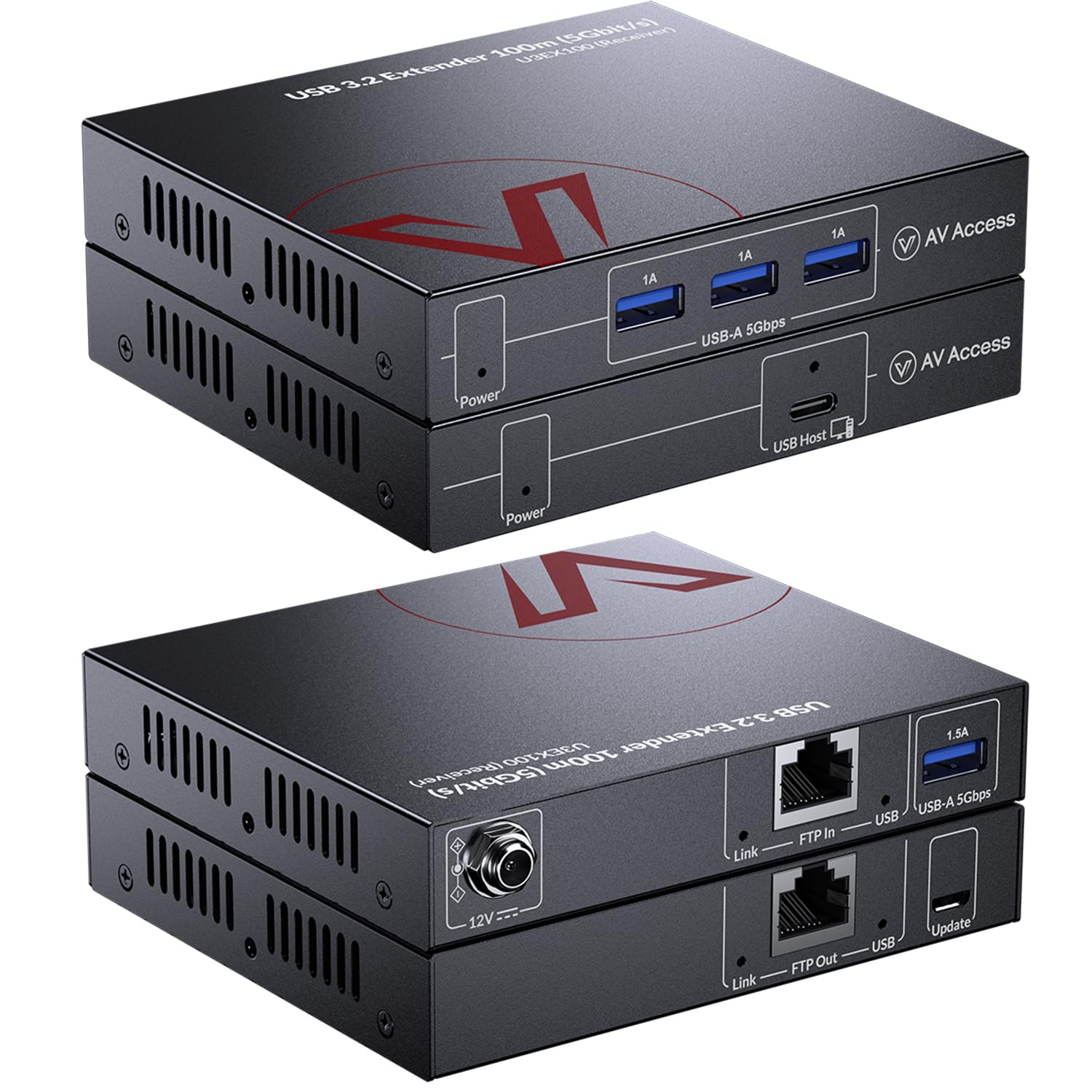 AV Access Estensore USB 3.0 su Cat6a/7 100M/328FT, 4 porte USB 3.2, ingresso USB-C, Plug and Play, nessun driver, supporta tutti i sistemi operativi, tastiera e mouse USB su Ethernet