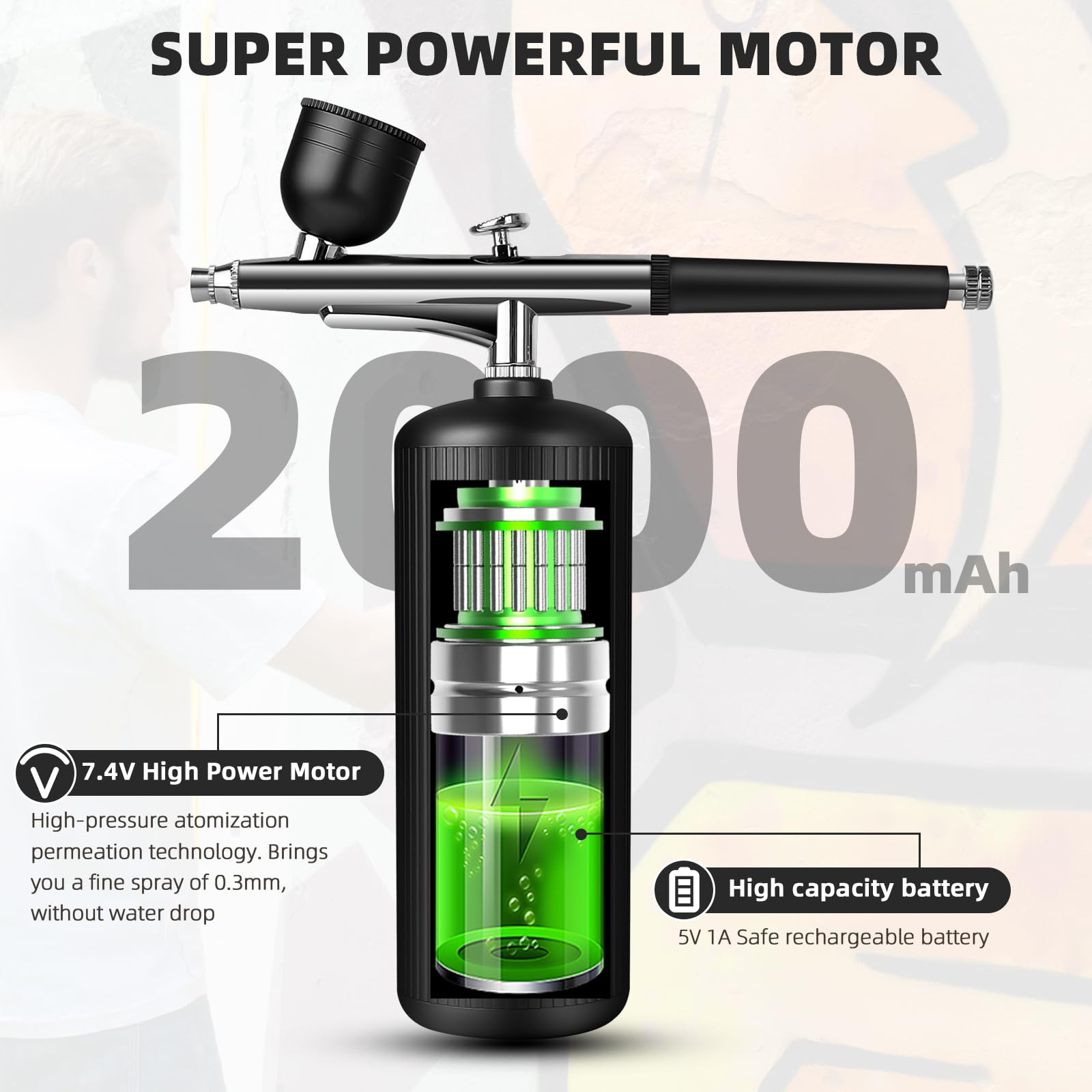 Kit de aerógrafo con compresor - Juego de aerógrafo recargable portátil de alta presión sin obstrucciones con boquilla y juego de cepillo de limpieza para arte de uñas, maquillaje, barbería