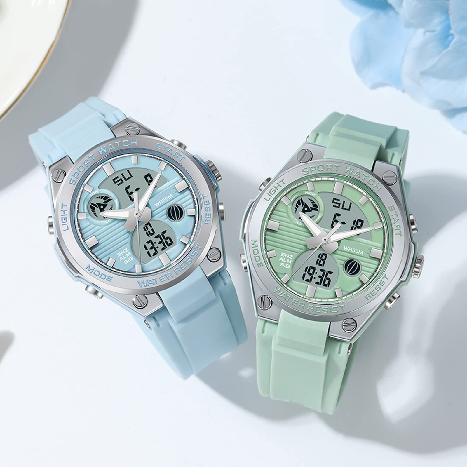 Reloj de pulsera digital para mujer con correa de silicona, resistente al agua, 50 m, reloj digital para niñas, niños, analógico, digital, deportivo, con alarma, fecha, LED, reloj infantil electrónico
