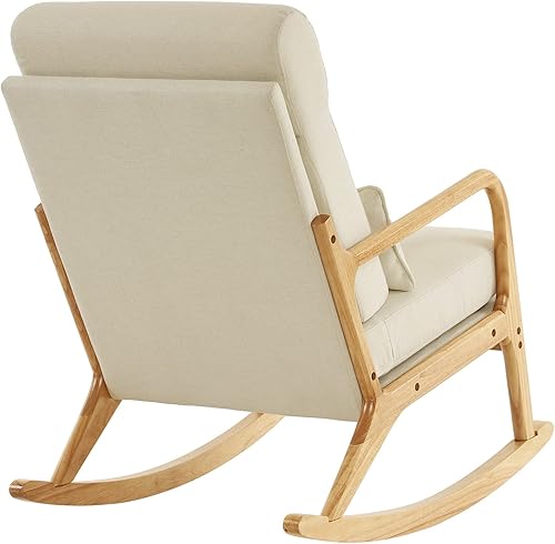 Miniatura 7 de Moderna mecedora deslizante, silla decorativa tapizada, mecedora para guardería y silla de lectura, silla mecedora con marco y patas de madera