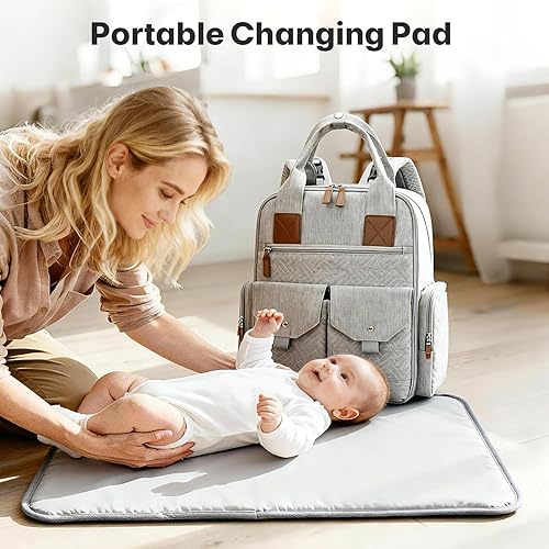 Miniatura 4 de Mochila para pañales  Bolsa de pañales grande con cambiador portátil como regalo de baby shower, bolsa de bebé de viaje ligera impermeable unisex
