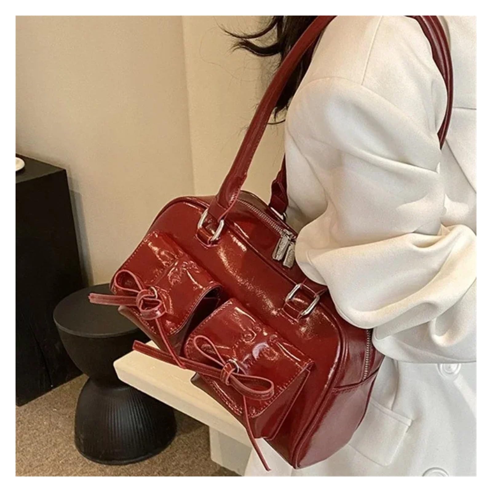 Bolso bandolera Vintage Women Business Shoulder Bags Simple Ladies Commute Tote Bag Pu Leather Female Underarm Burgundy Large Handbags Purse