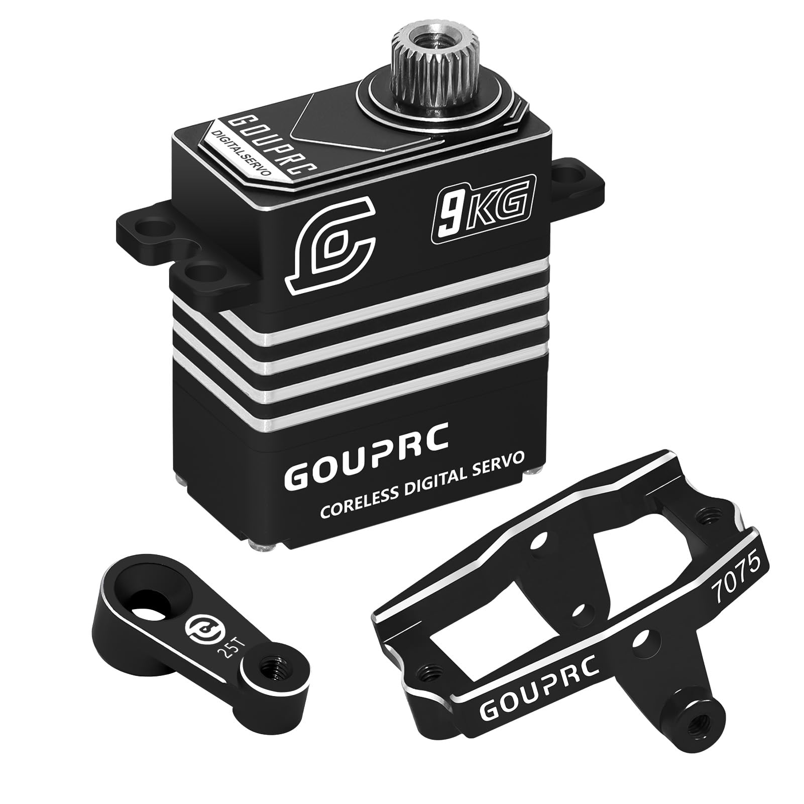 Servo de moteur sans noyau en métal 9 kg à couple élevé avec support de montage et bras et pour servo 1/18 TRX4M Servo RC Car Upgrade Parts (Noir)