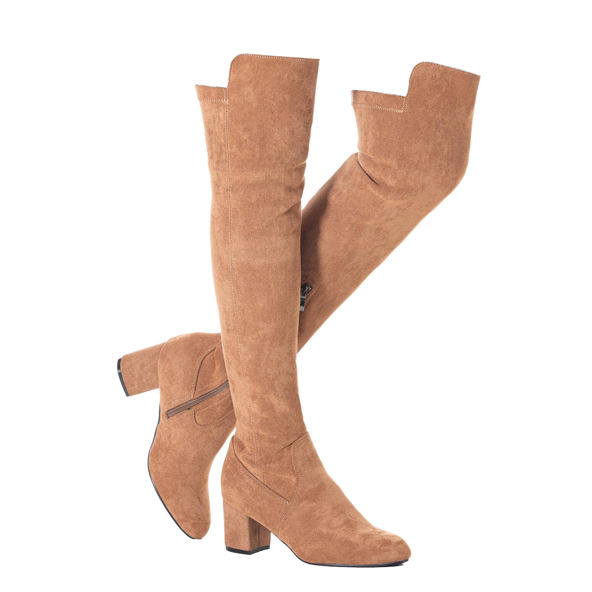 N.N.G Women Over the Knee Boots Thigh High Suede Black Block Low 2 Inch Heel Chunky Above Knee Winter Pointed toe