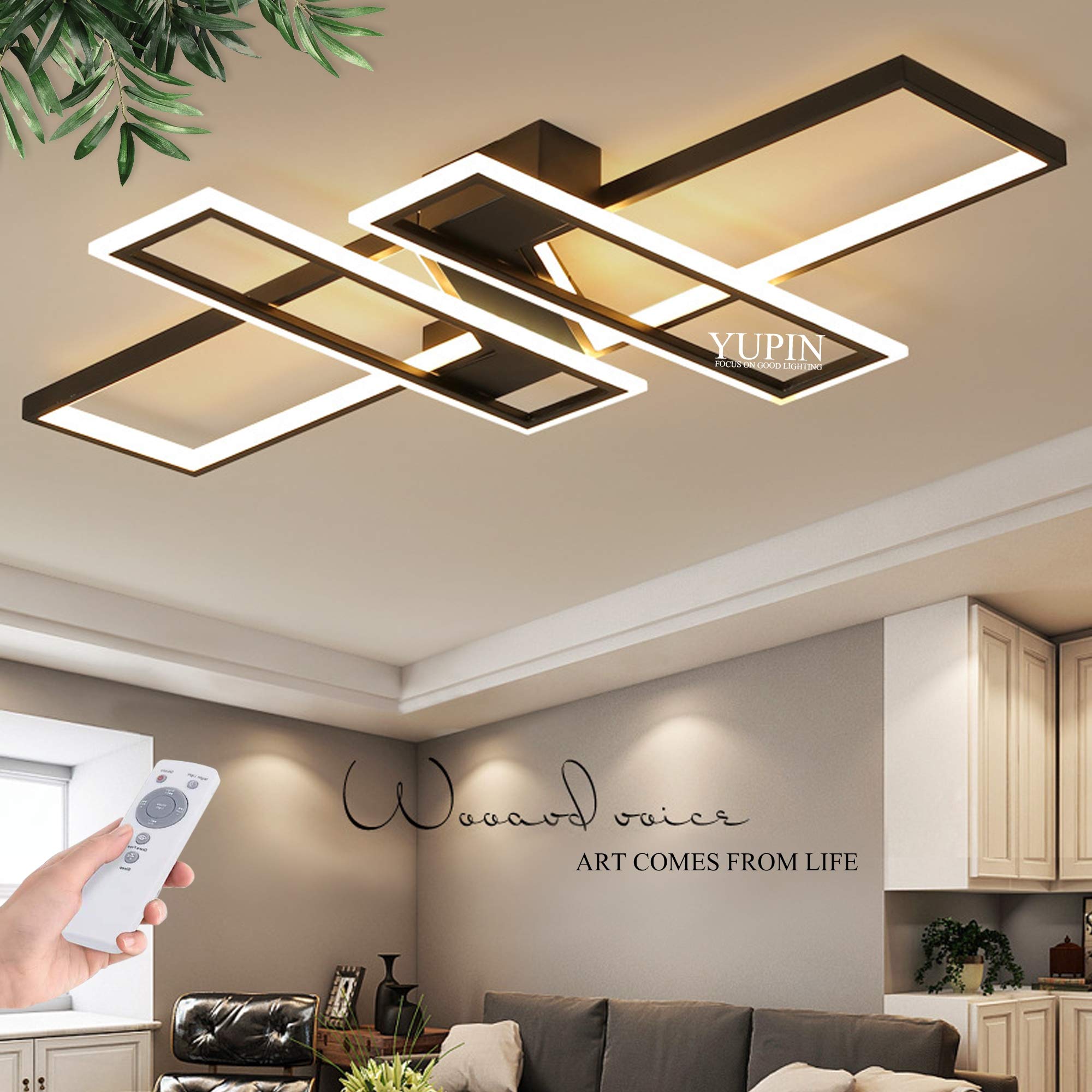 Plafonnier LED dimmable noir 120cm avec télécommande pour éclairage de cuisine et salon