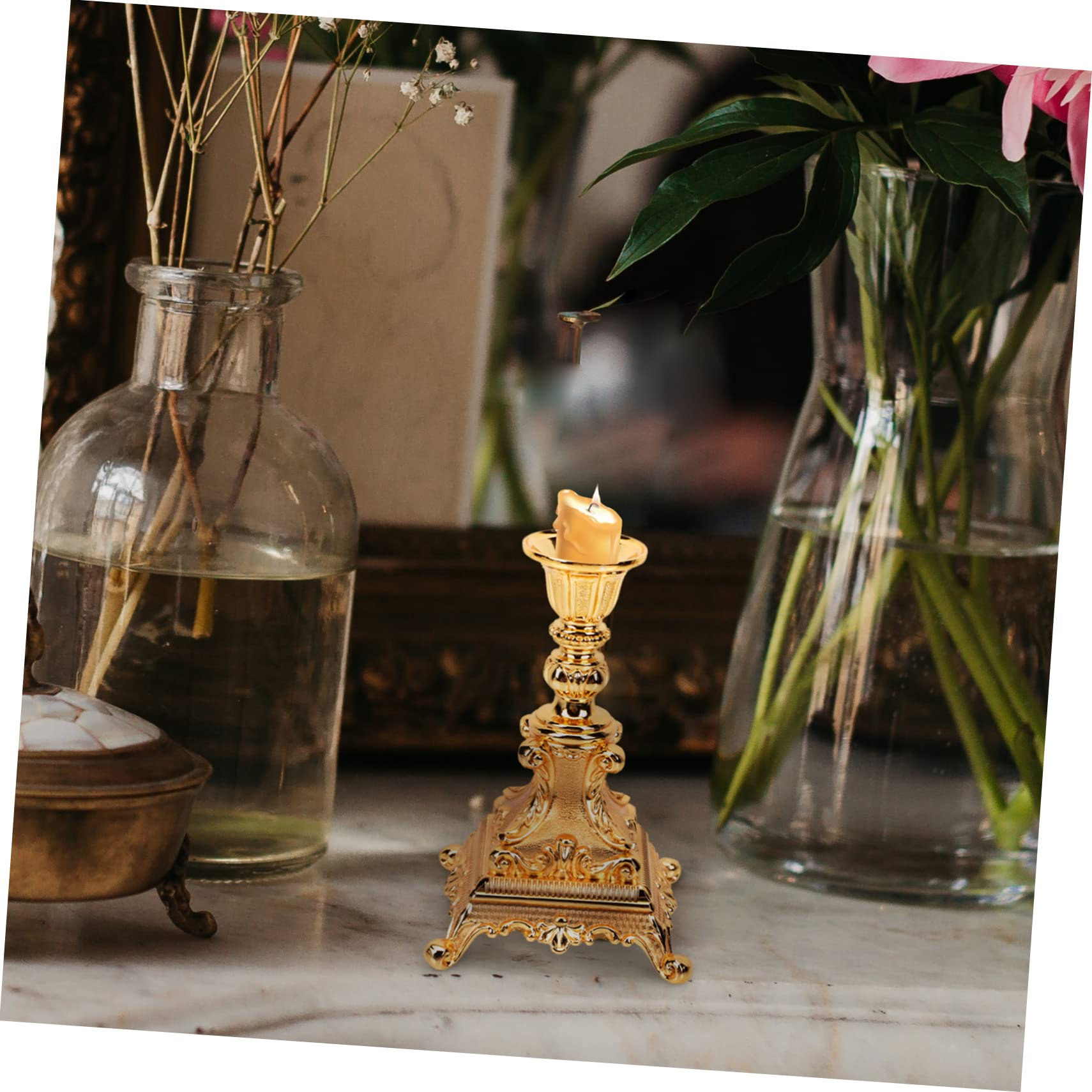 Portacandela in Lega di Zinco Oro Design Classico Unico Elegante, Porta Candela Delicato per Decorazioni Casa e Matrimoni Raffinati