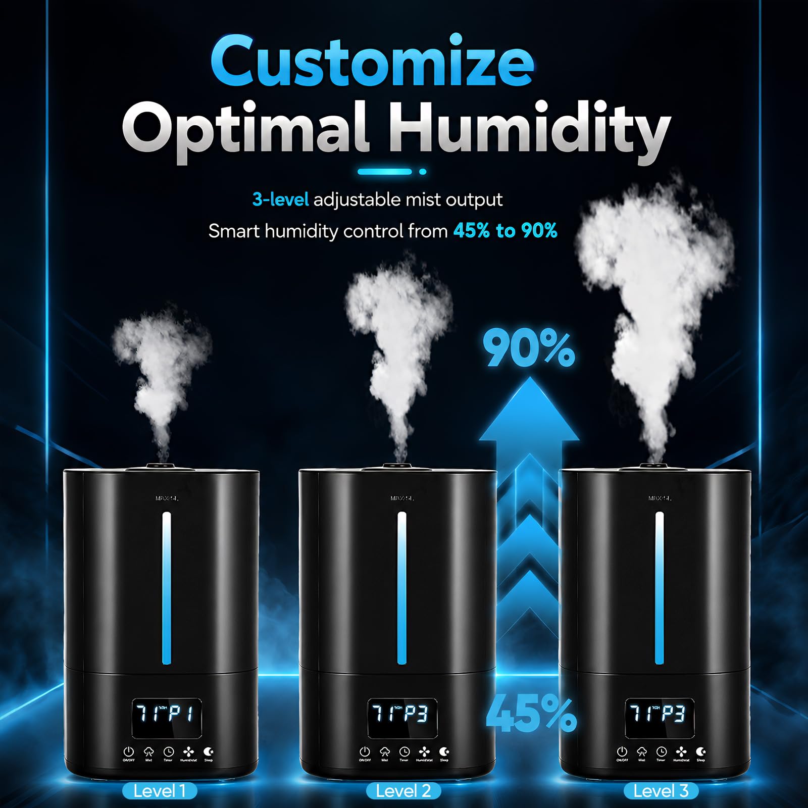 Humidificador para reptiles y plantas, humidificador de terrario de 5 litros con mando a distancia, temporizador y modo de sueño, salida de niebla de 3 niveles, humidificador de relleno superior para