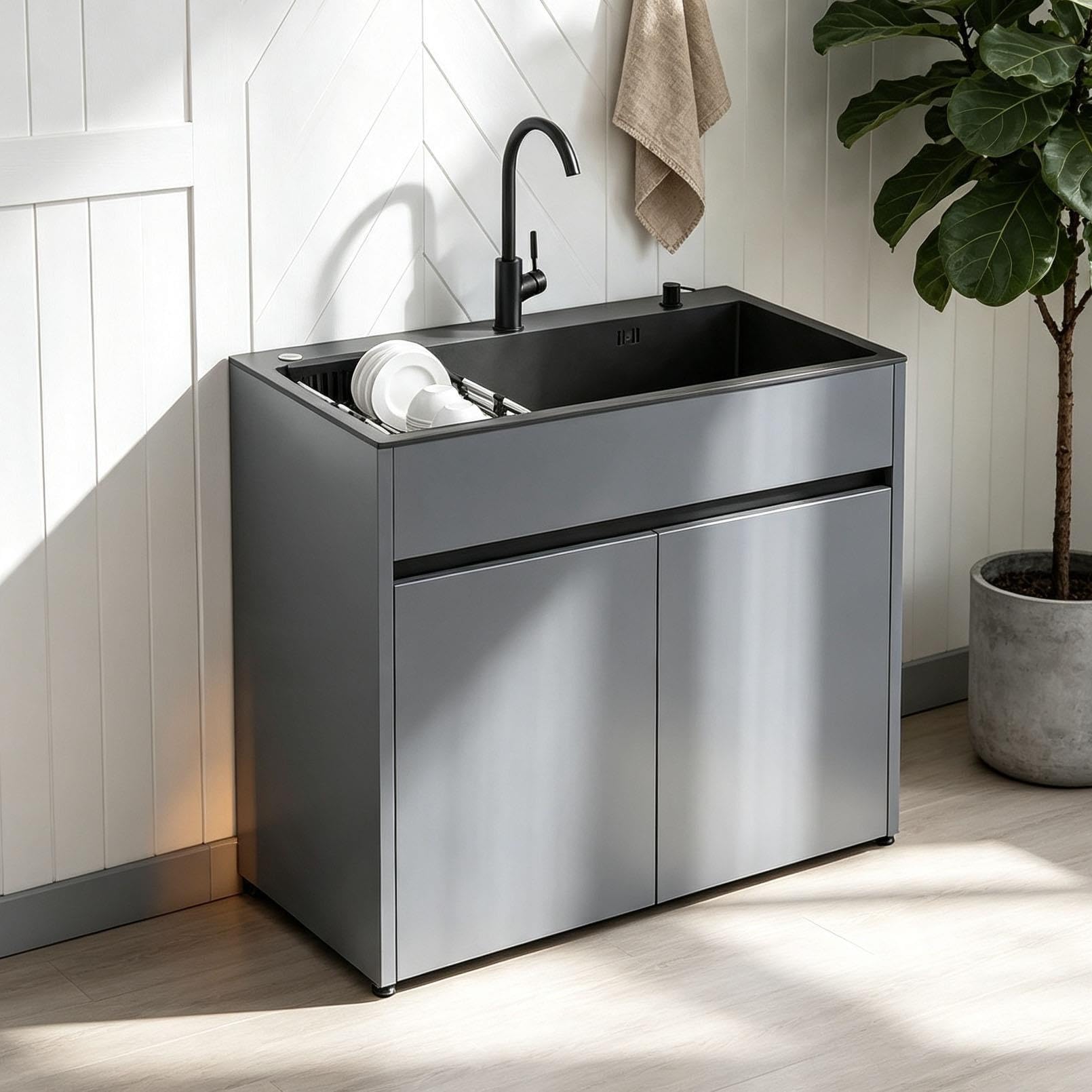 Lavello Autoportante con Mobile, Acciaio Inox, 65/80cm