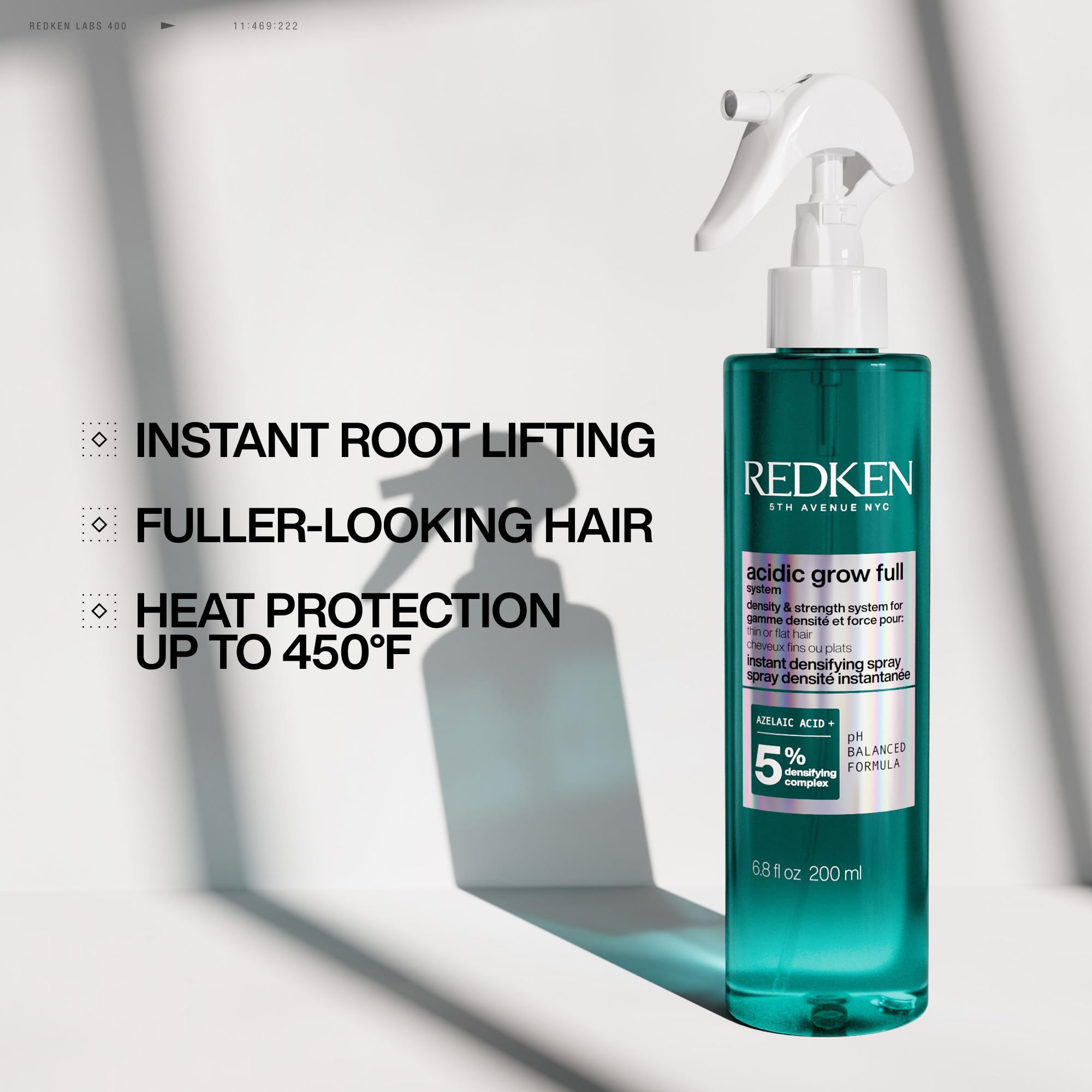 Redken Acidic Grow Full Instant Densifying Spray - Lightweight Root-Lift Hair Spray for Fuller, Thicker-Looking Hair, With Azelaic Acid, Heat Protection up to 450°F