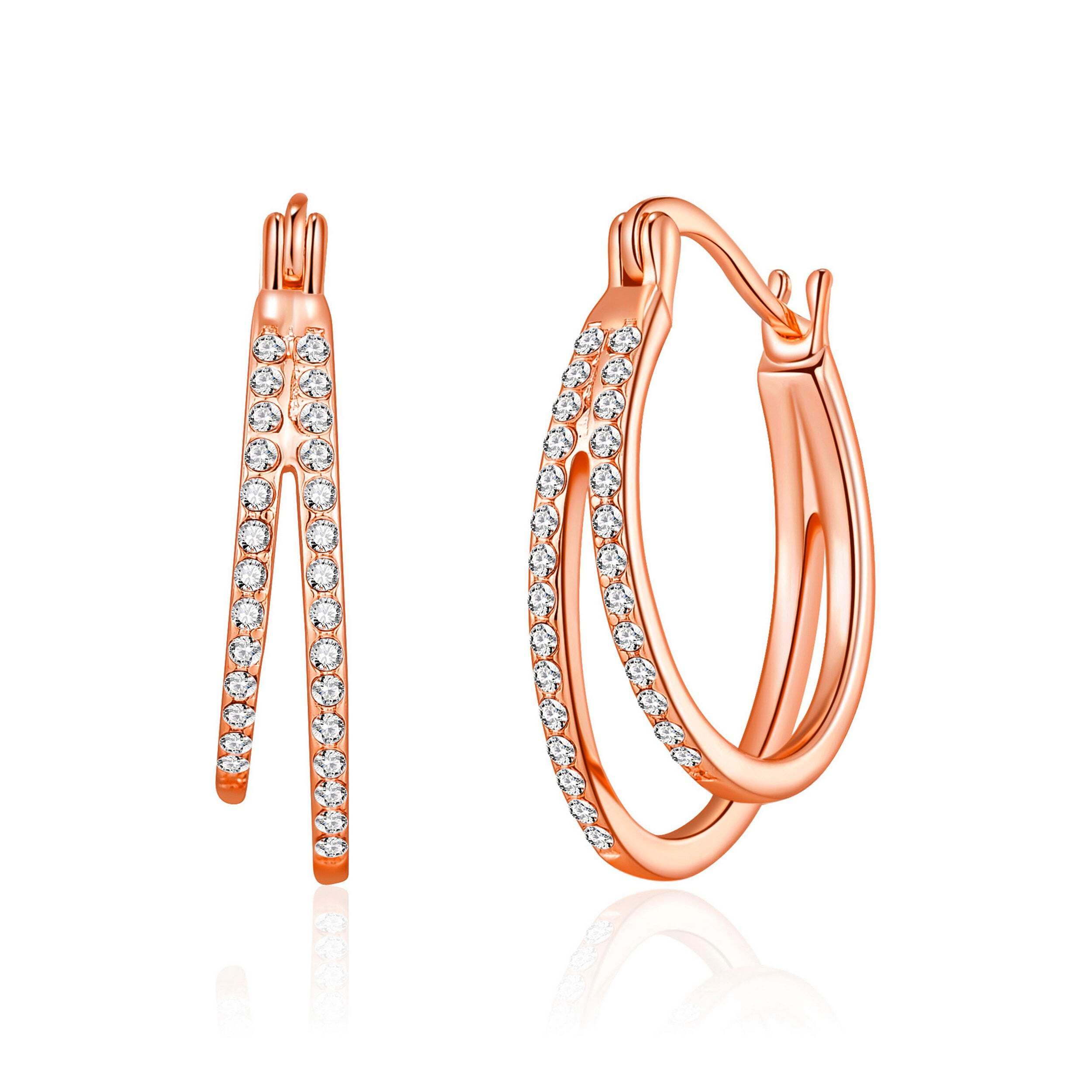 Boucles d'oreilles doubles créoles plaquées or rose créées avec des cristaux Zircondia®