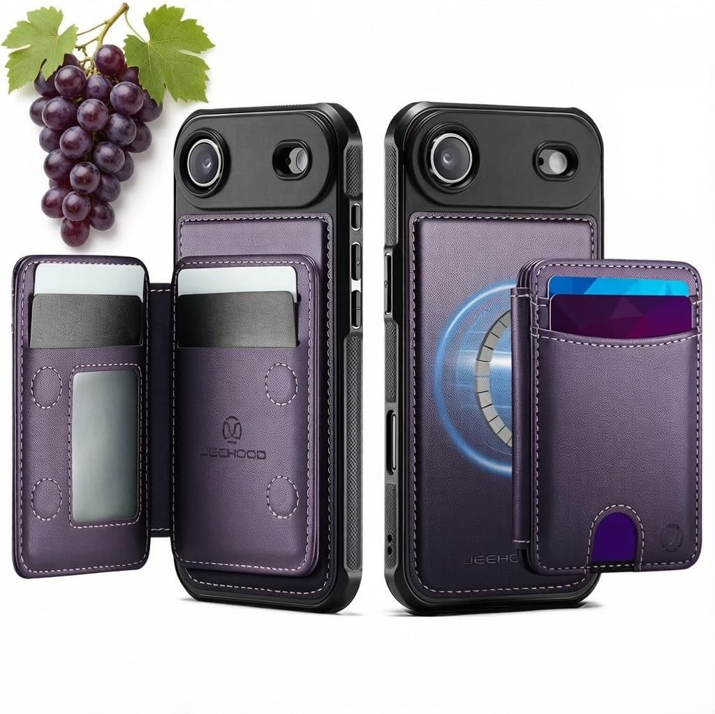 for Samsung Galaxy S22 Ultra MagSafe Wallet Case, 2-in-1 Detachable Luxury Card Holder, Universal MagSafe Compatible, RFID Blocking, Shockproof Kickstand Slim Cover，Peal Grape Purple