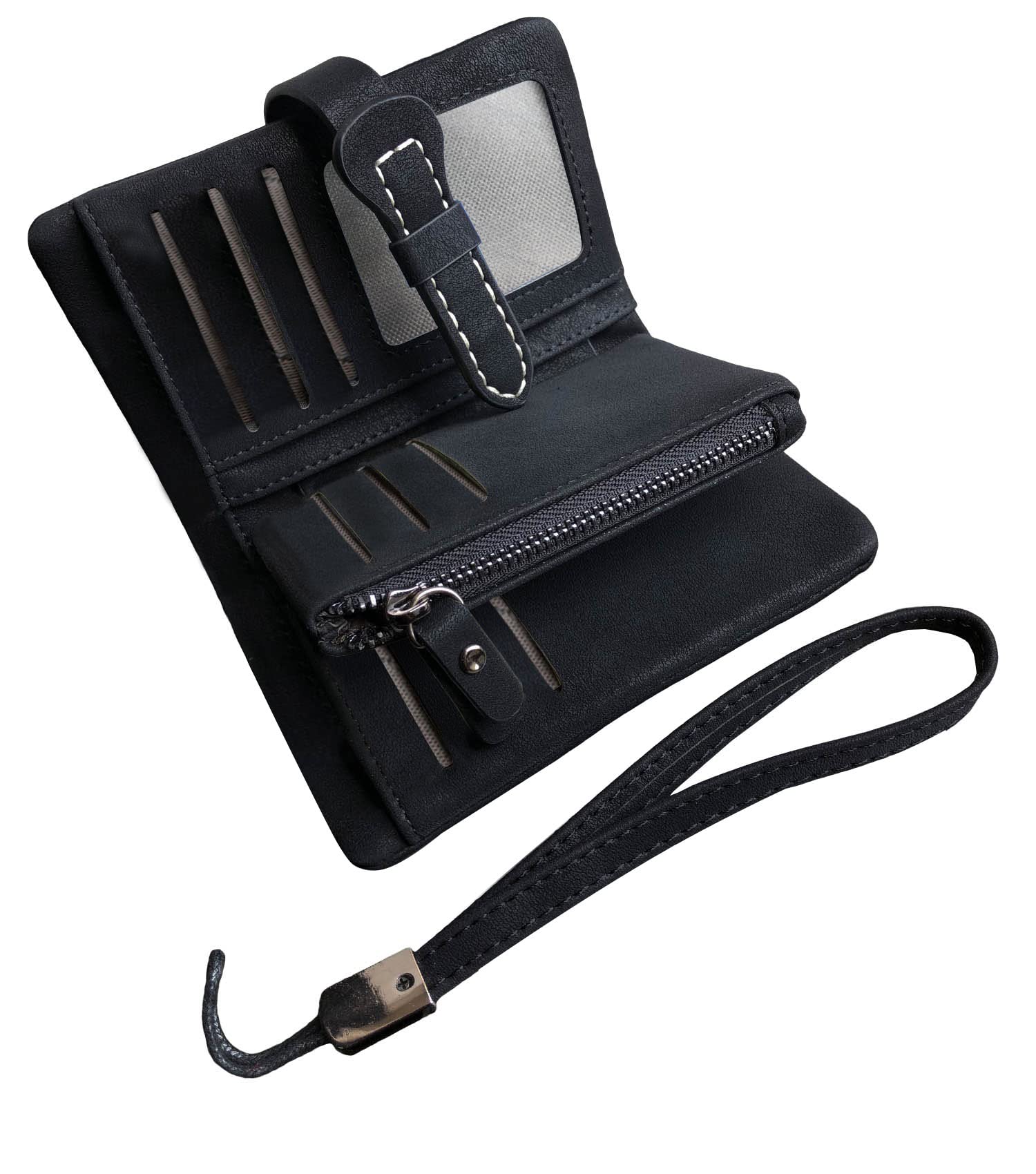 Portafoglio Piccolo Da Donna In Pelle PU Nero, Con Blocco RFID, Portachiavi E Scomparto Monete Con Cerniera, Sottile E Compatto, Bifold Con Porta Carte