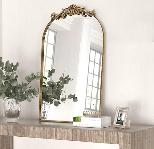 PAIHOME Espejo dorado antiguo, espejo de arco dorado grande, espejo rústico con marco de metal dorado para pared, dormitorio, baño, chimenea, 19 x disponible en Yaxa Colombia