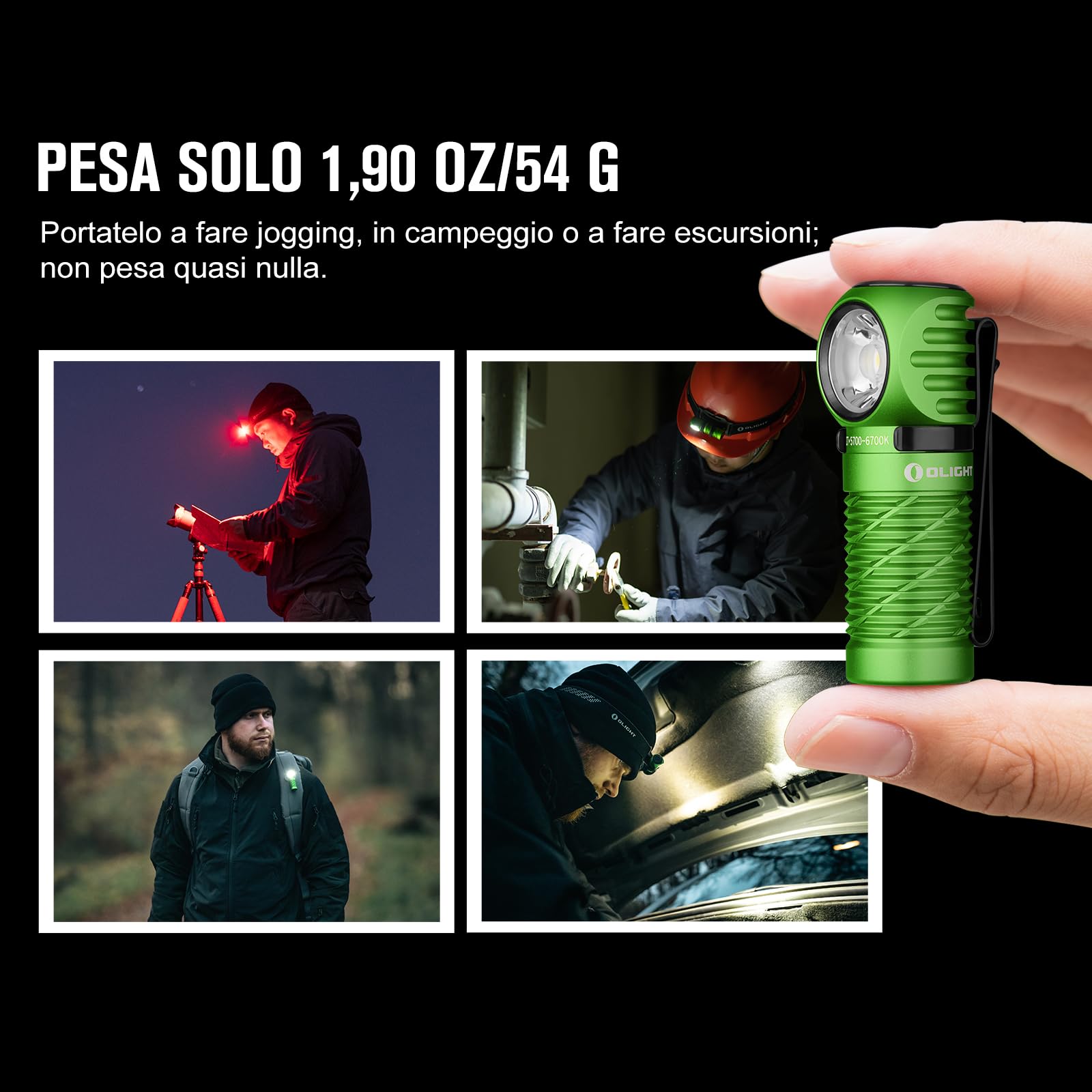 OLIGHT Perun 2 mini Lampada Frontale LED 1100 Lumen Torcia Elettrica Ricaricabile 5 Livelli di luminosità, Regolabile a 180° per Corsa, Jogging, Campeggio, le segnalazioni di emergenza (Verde Lime)
