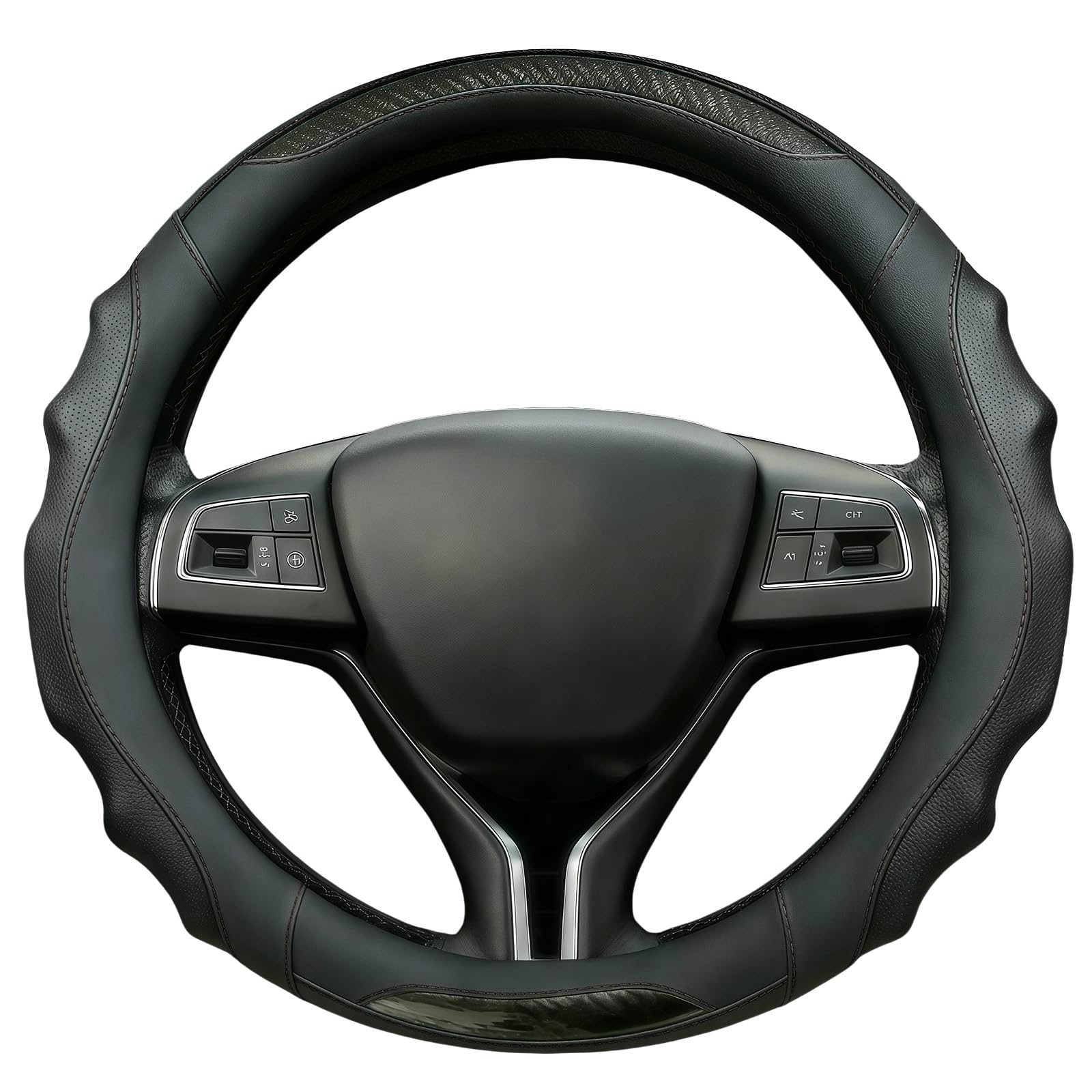 Funda de cuero para volante de automóvil, 14.5-15 pulgadas, antideslizante, universal para coches, camiones, SUV, accesorios de automóvil (línea negra - negra)