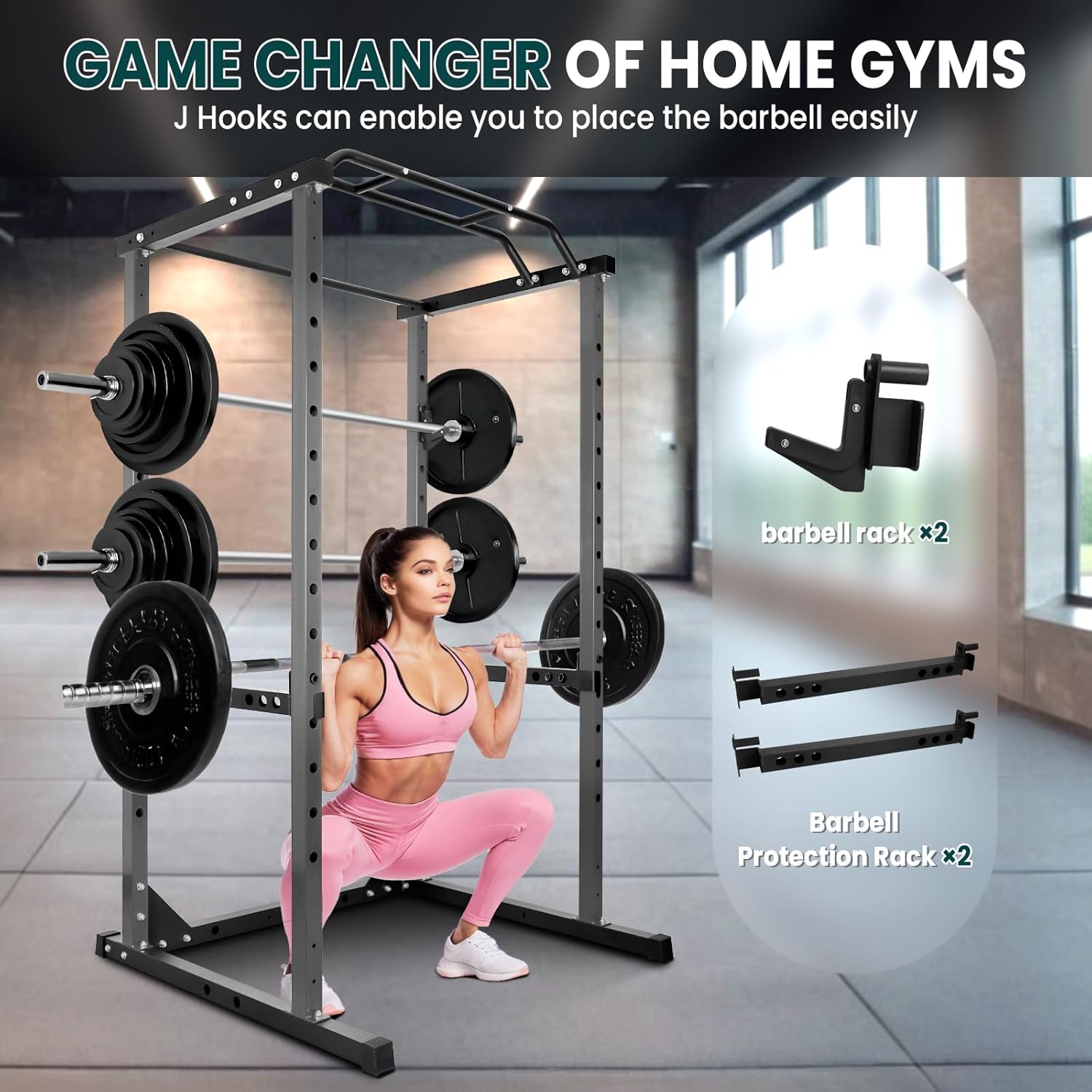 Vohala Vohala Heavy-Duty Power Cage – 1800LB Capacity with Adjustable Positions & Pull-Up Bar - Image 7